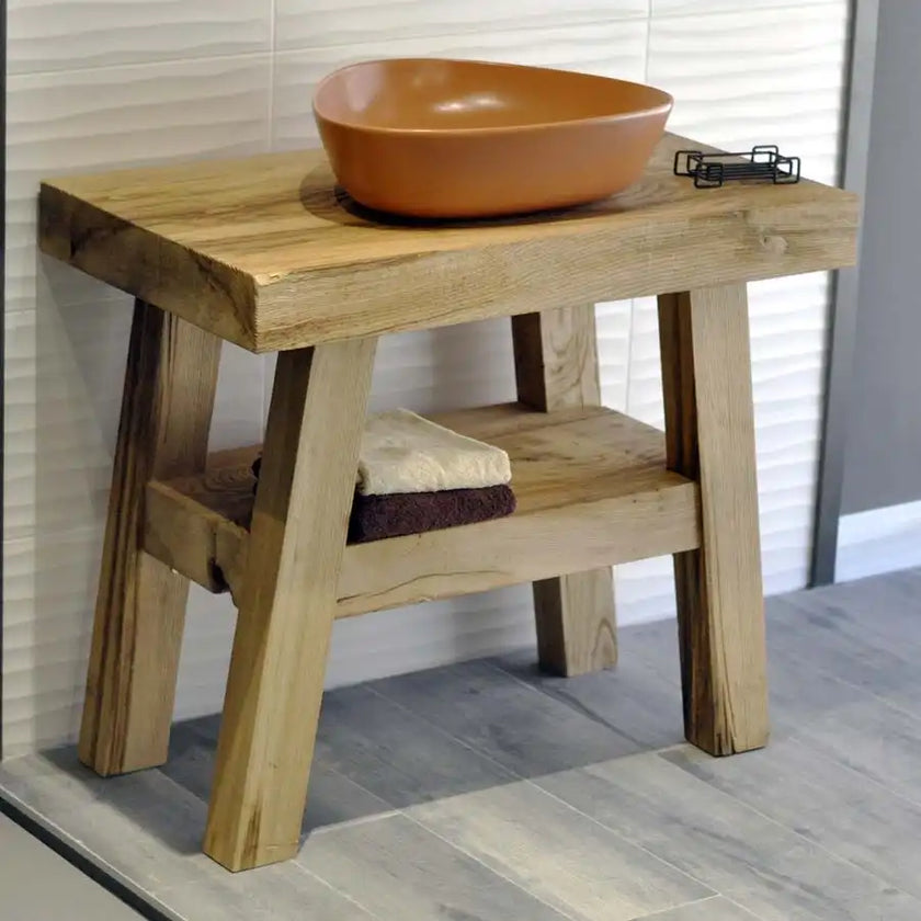 Rustic Bathroom Single or Double Sinks Vanity - Narrow Live Edge Wood