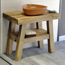 Zeige Bild Rustikale Badezimmerwaschtische - Handgefertigter schmaler Waschtisch aus Live Edge-Holz 2