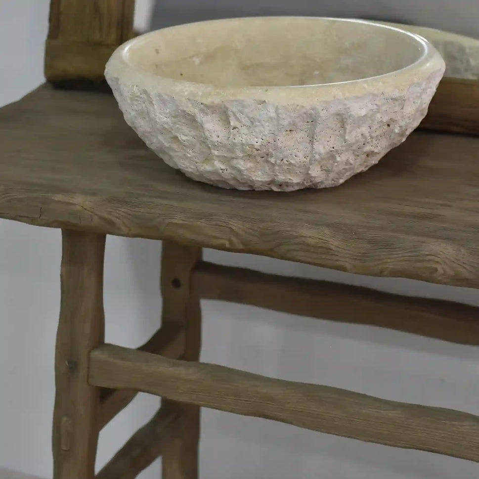 Rustikales Badezimmer-Waschbecken – Bauernhaus, schmales Live Edge-Holz 