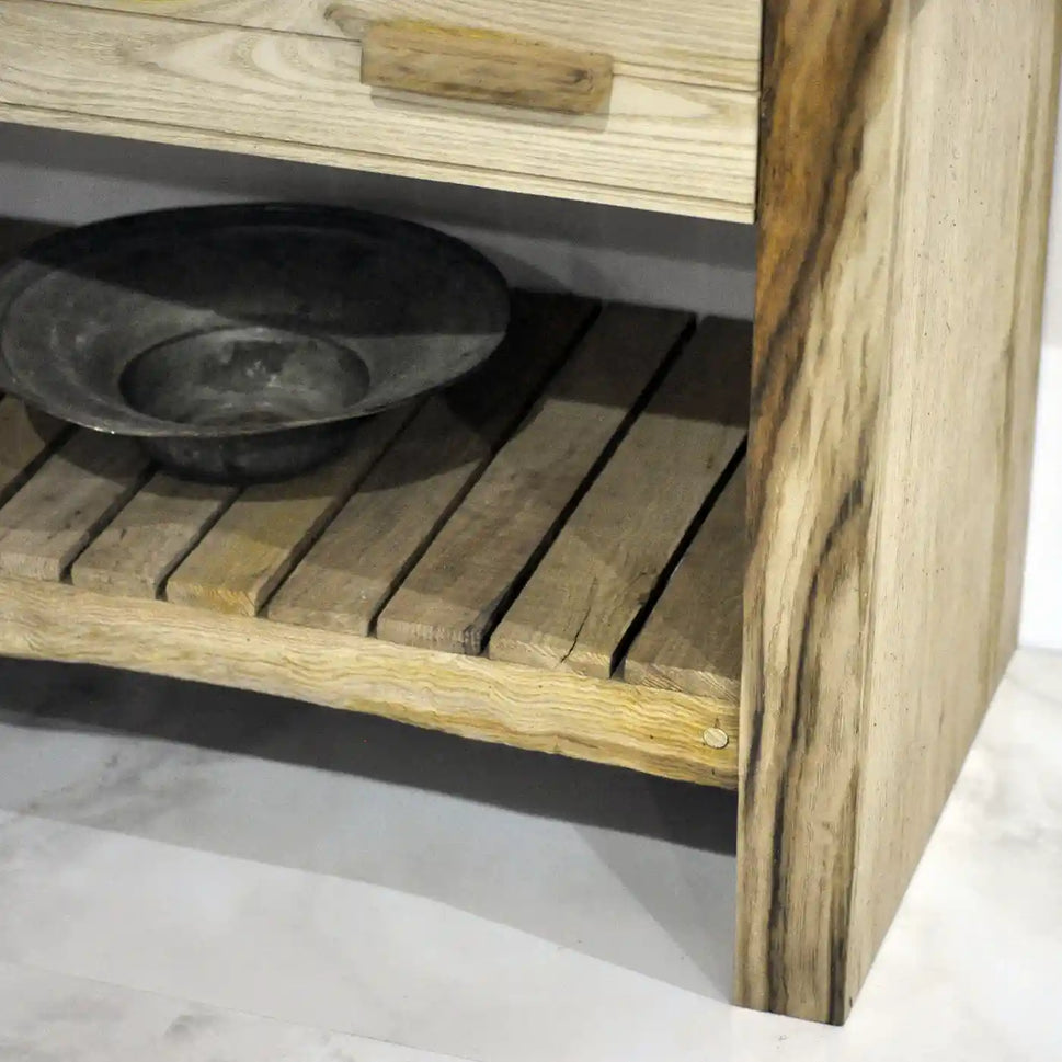 Rustikaler Badezimmer-Waschtisch mit Einzel- oder Doppelwaschbecken – schmales Live Edge-Holz 