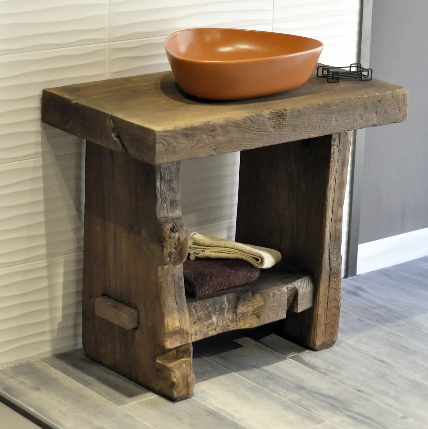 Rustic Bathroom Single or Double Sinks Vanity - Narrow Live Edge Wood