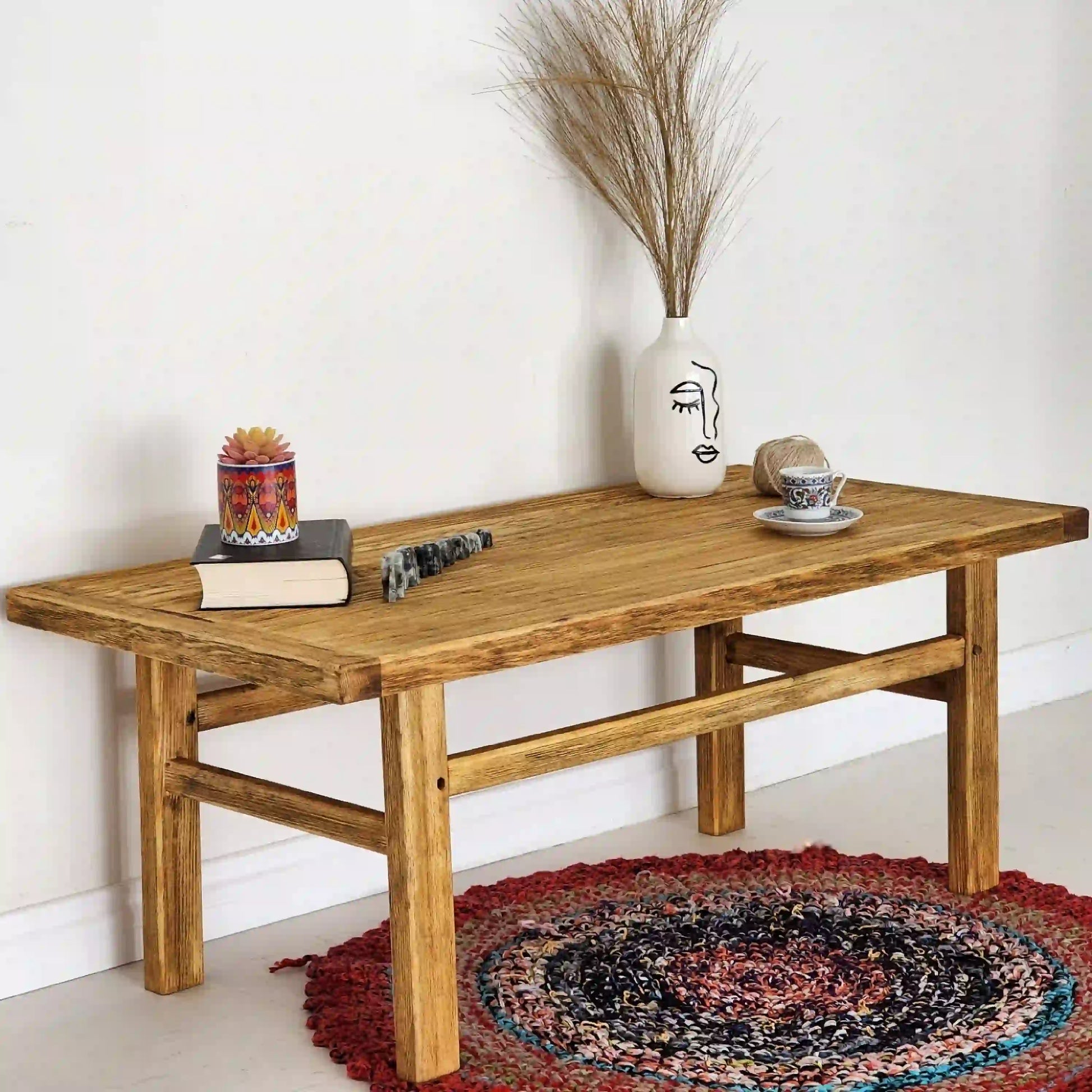 Rustic Coffee Table - Live edge solid brown top unique wooden