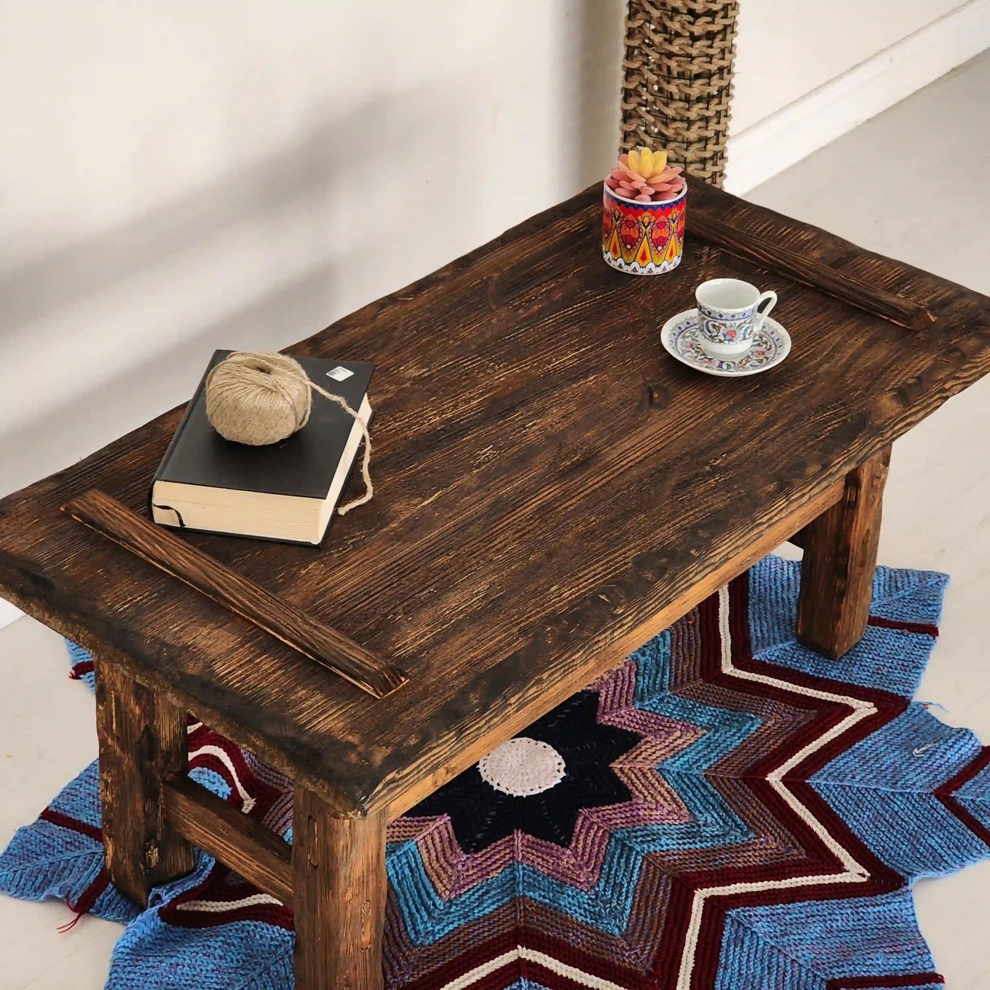 Rustic Coffee Table - Live edge solid brown top unique wooden