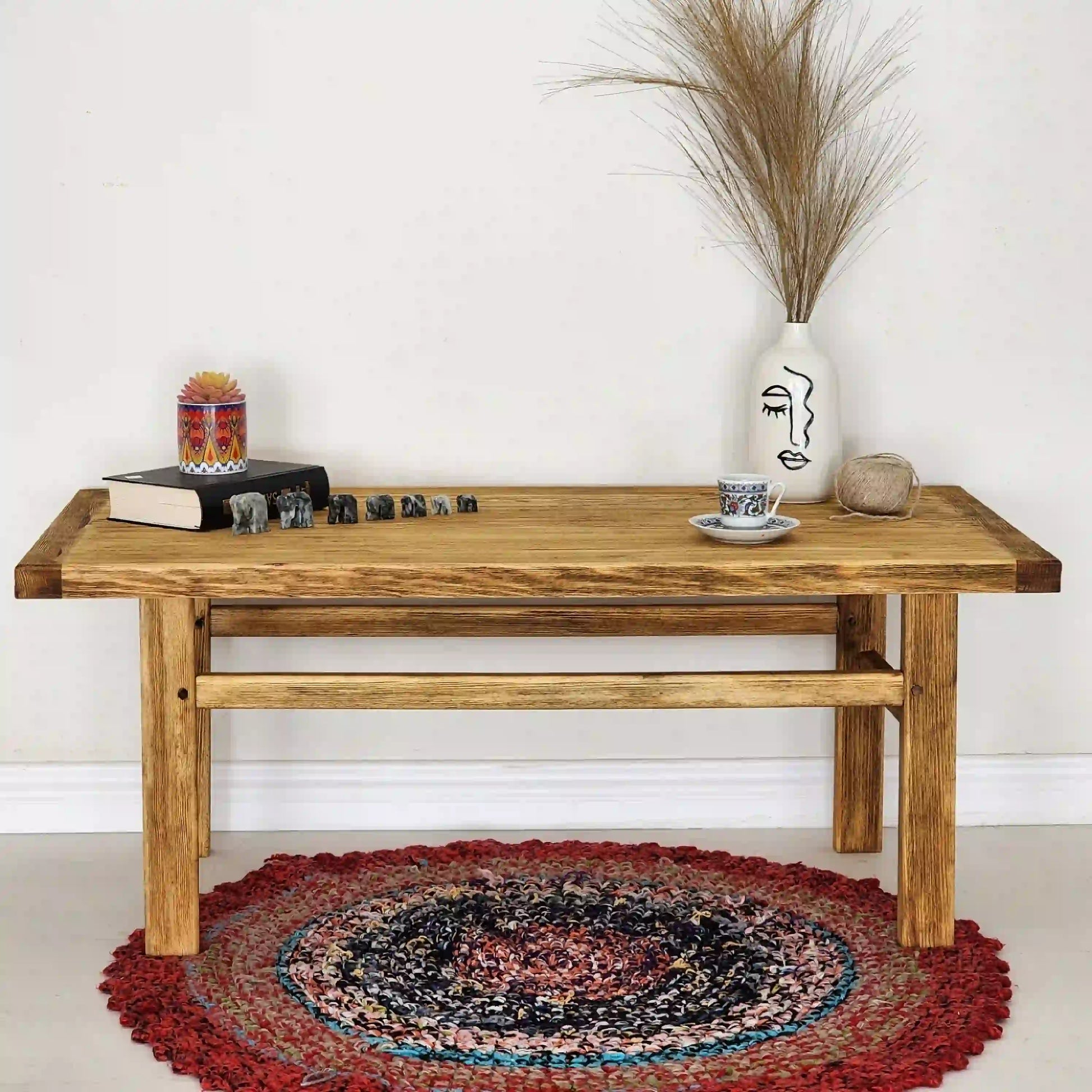 Rustic Coffee Table - Live edge solid brown top unique wooden