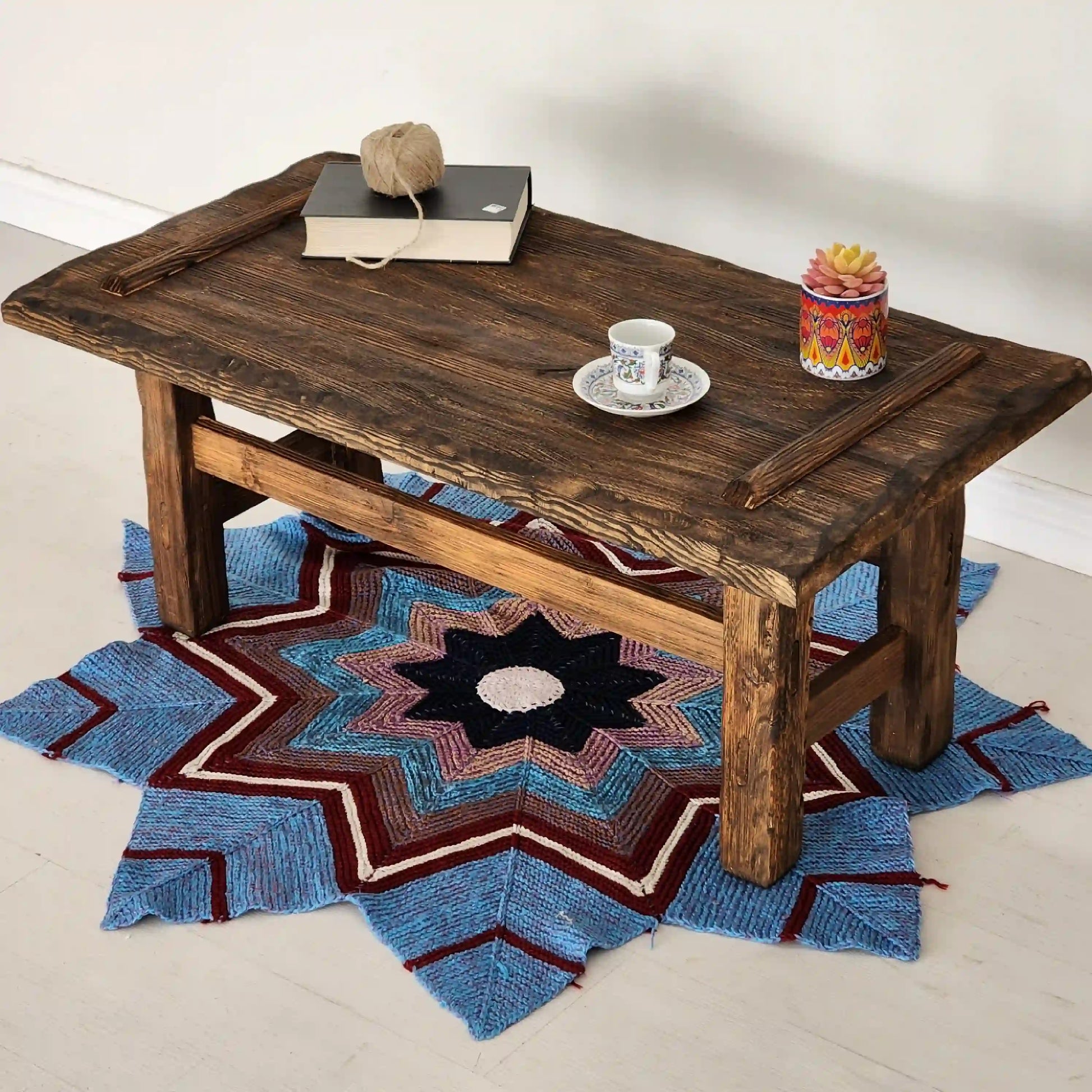 Rustic Coffee Table - Live edge solid brown top unique wooden