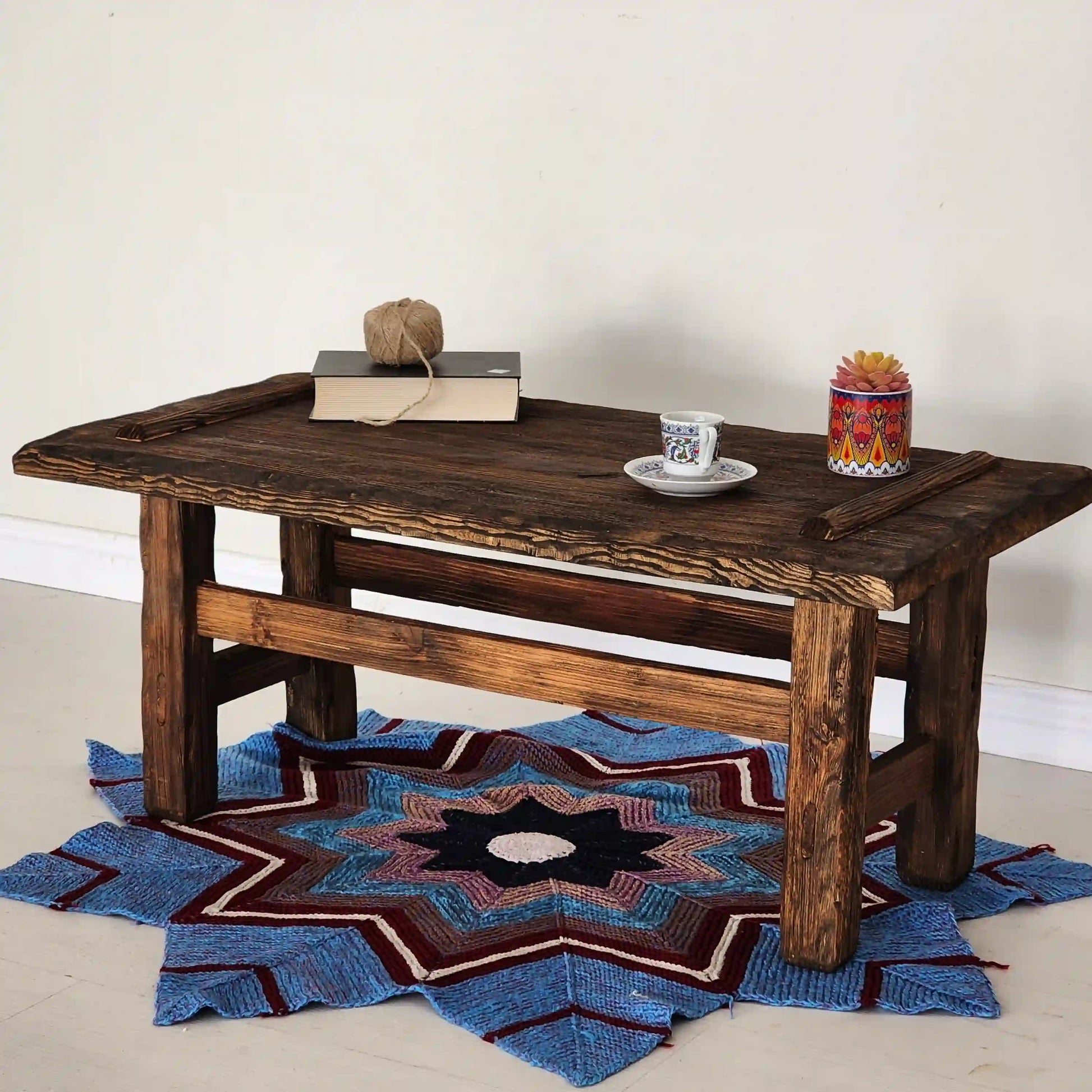 Rustic Coffee Table - Live edge solid brown top unique wooden