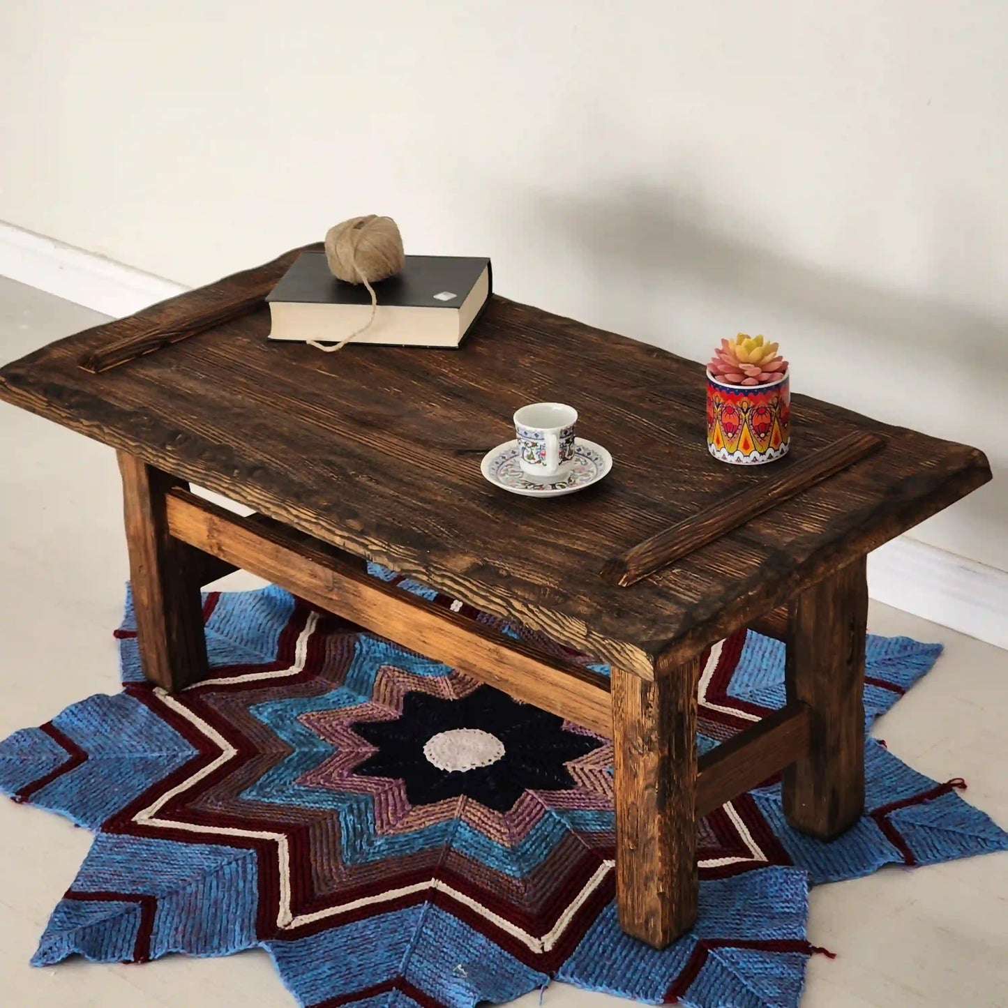 Rustic Coffee Table - Live edge solid brown top unique wooden