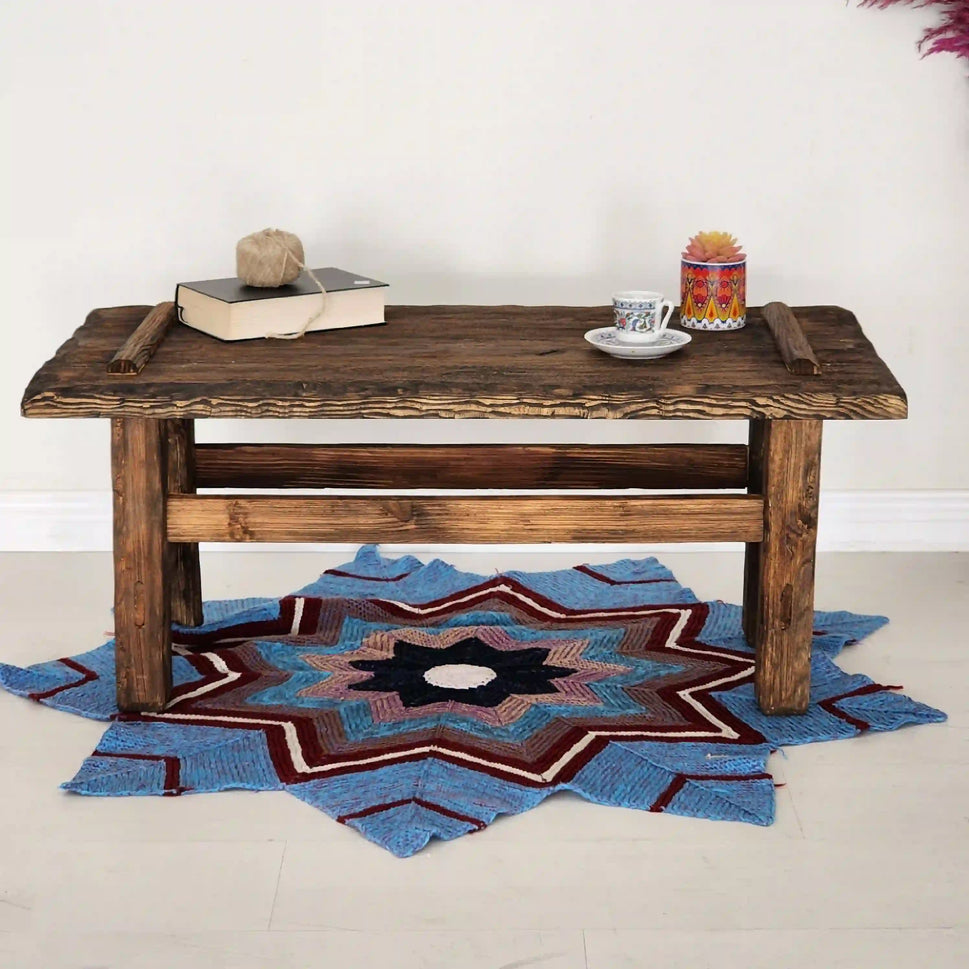 Rustic Coffee Table - Live edge solid brown top unique wooden