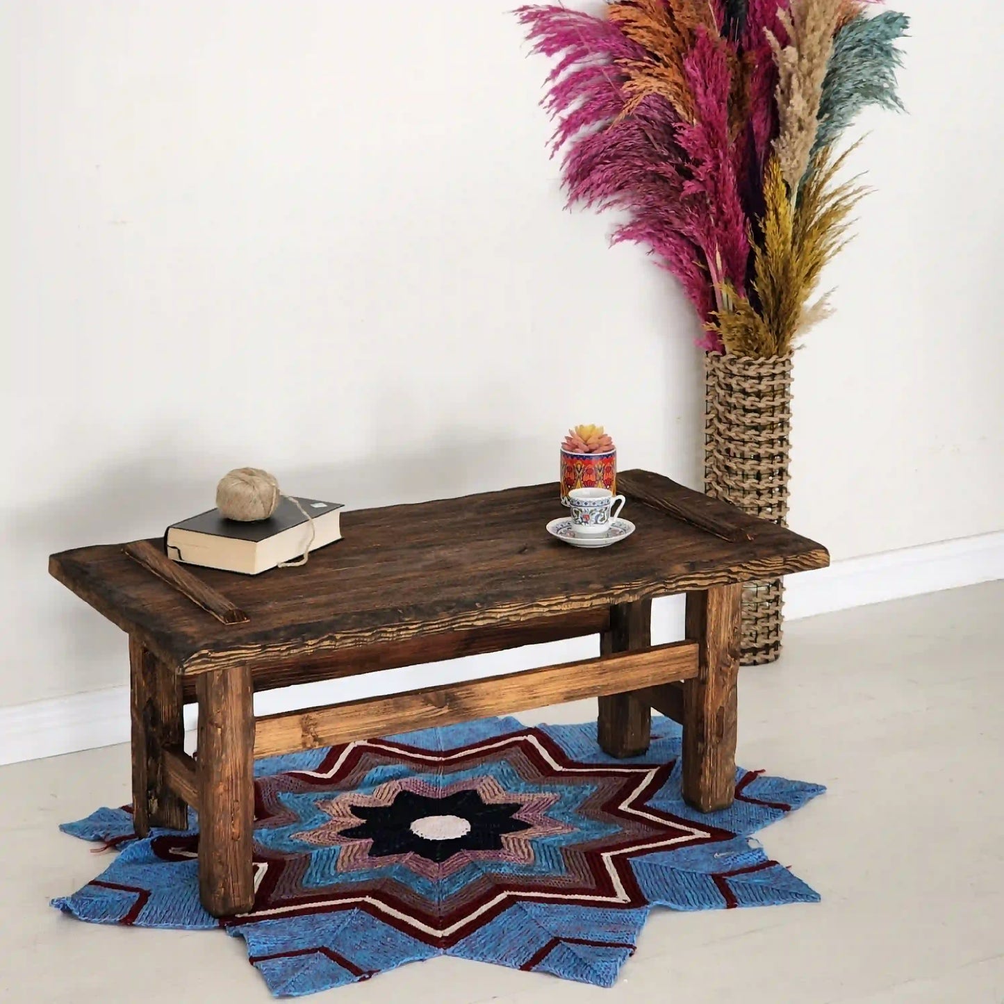 Rustic Coffee Table - Live edge solid brown top unique wooden