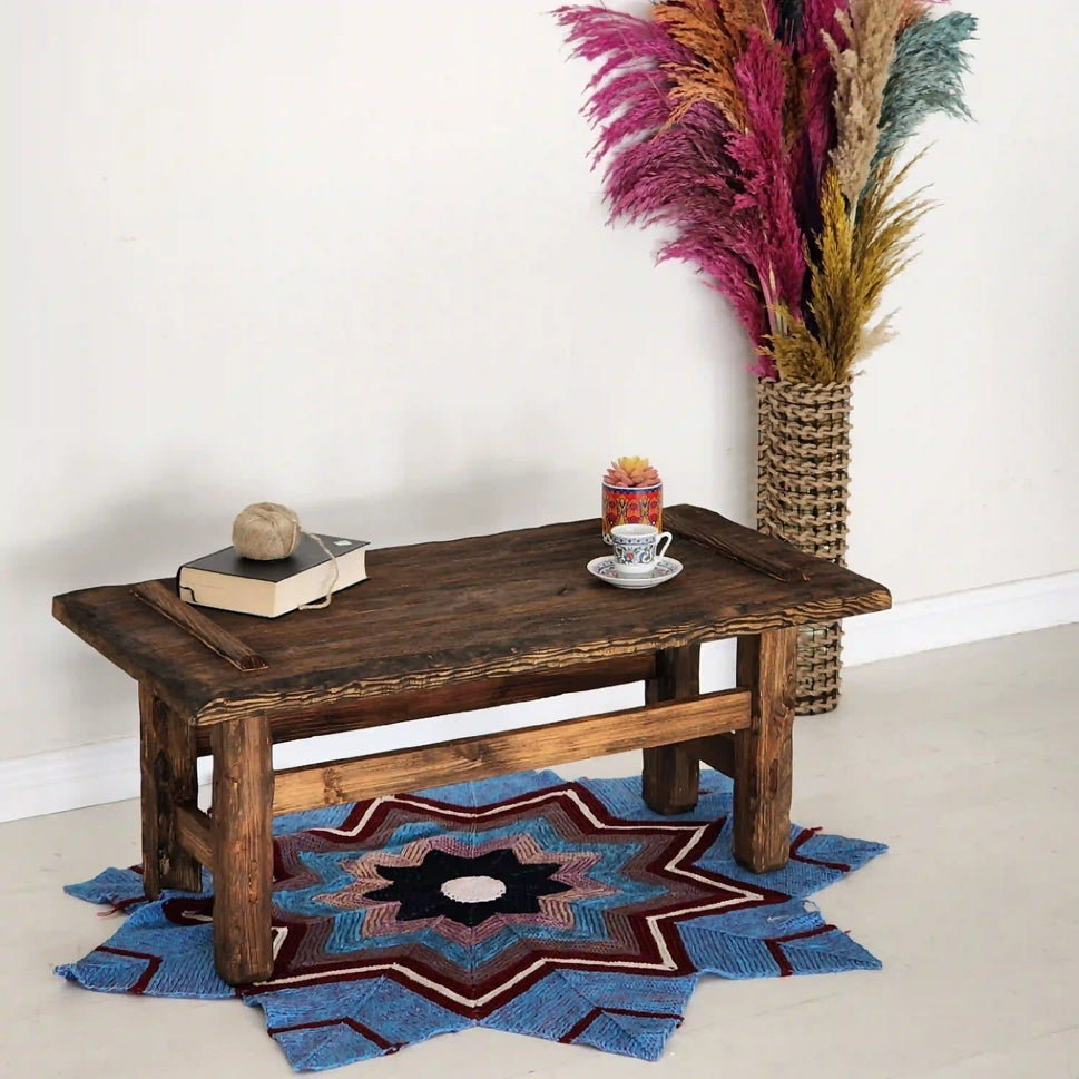 Rustic Coffee Table - Live edge solid brown top unique wooden