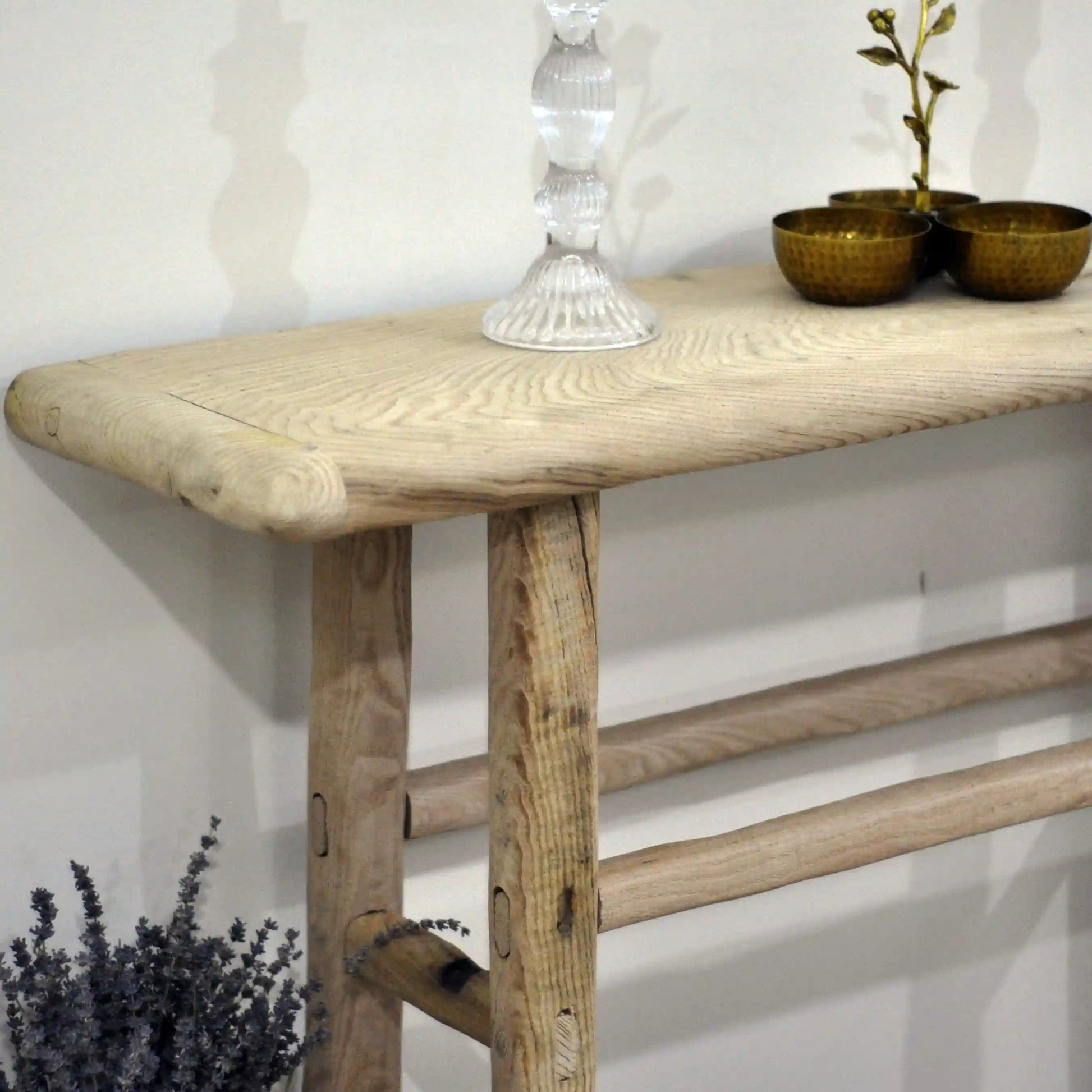 Rustic Entryway Wooden Console Table - Live Edge Wood Bench
