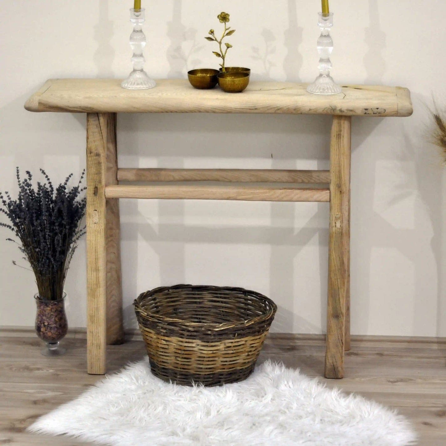 Rustic Entryway Wooden Console Table - Live Edge Wood Bench