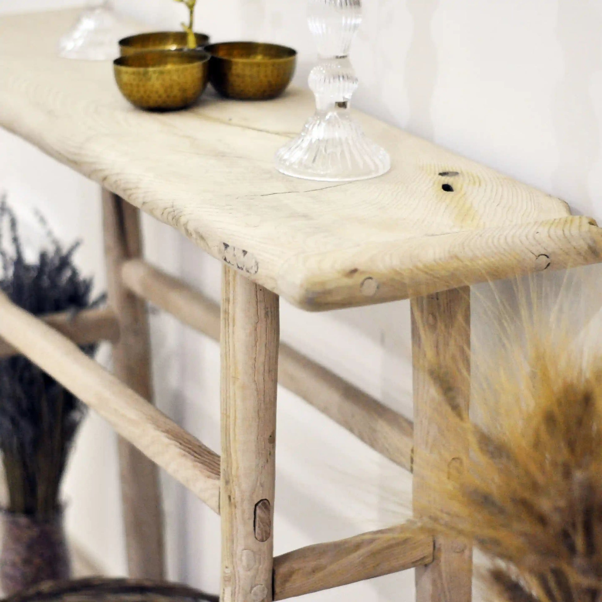 Rustic Entryway Wooden Console Table - Live Edge Wood Bench