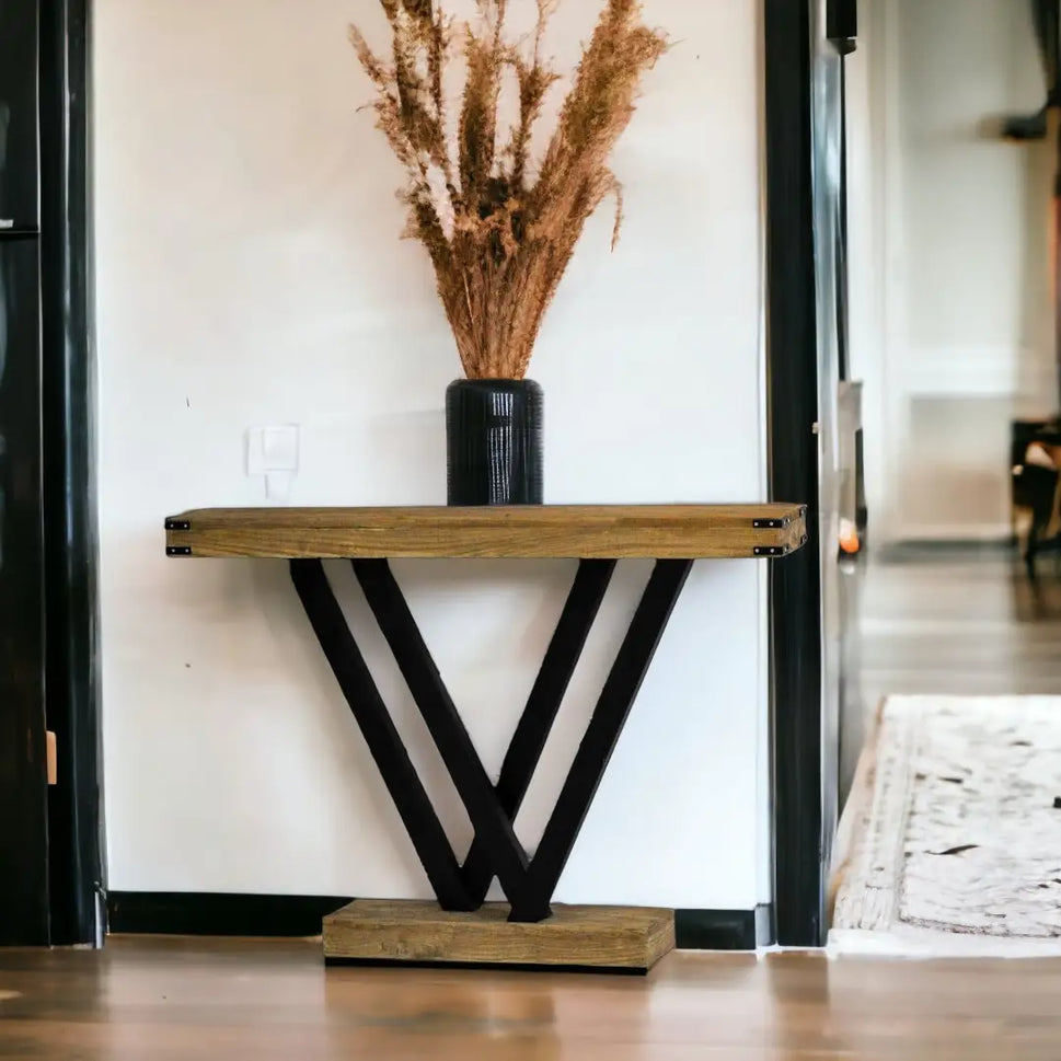 Rustic Entryway Wooden Console Table with iron leg