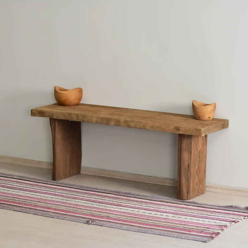 Rustic Entryway Wooden Console Table - Live Edge Wood Bench