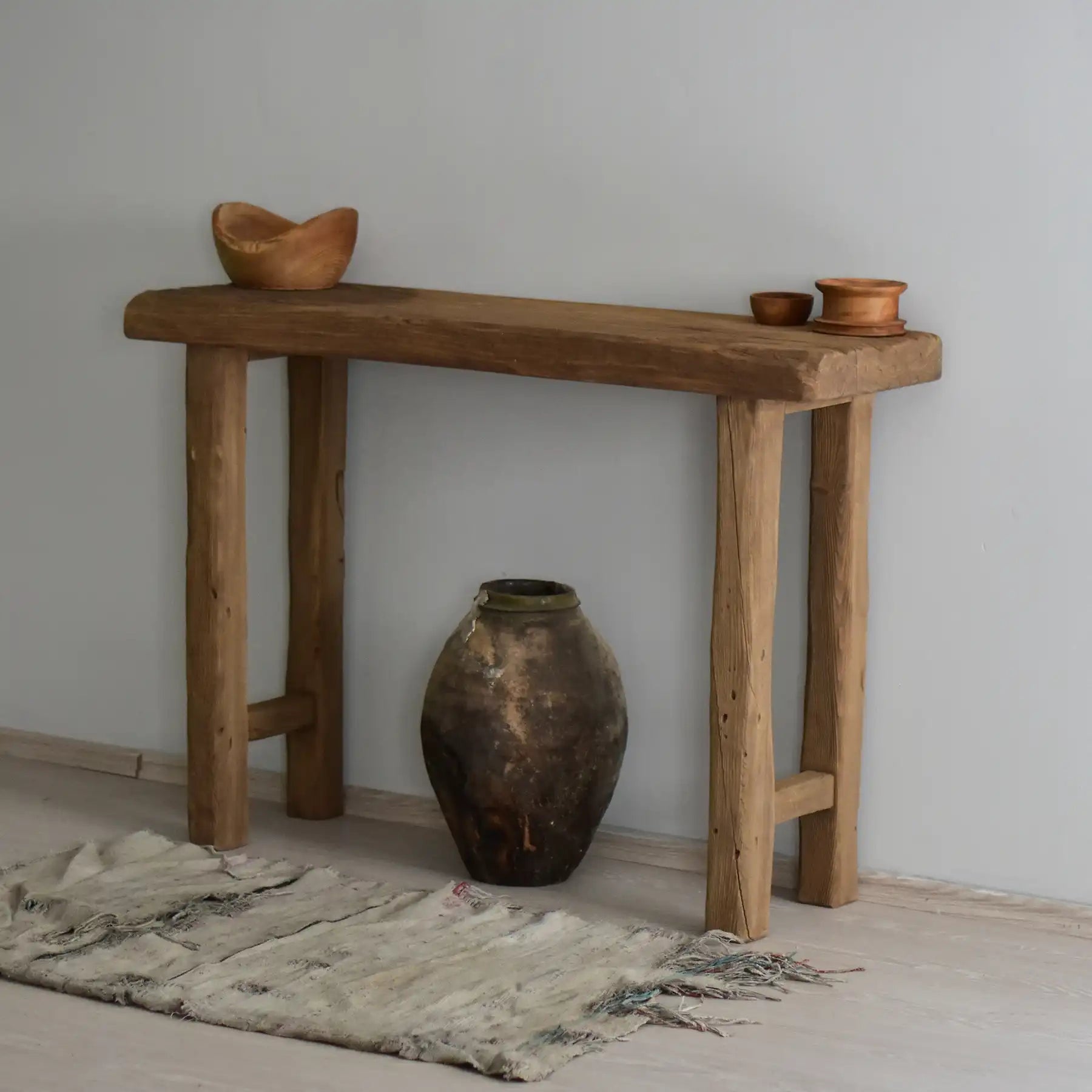 Rustic Entryway Wooden Console Table - Live Edge Wood Bench