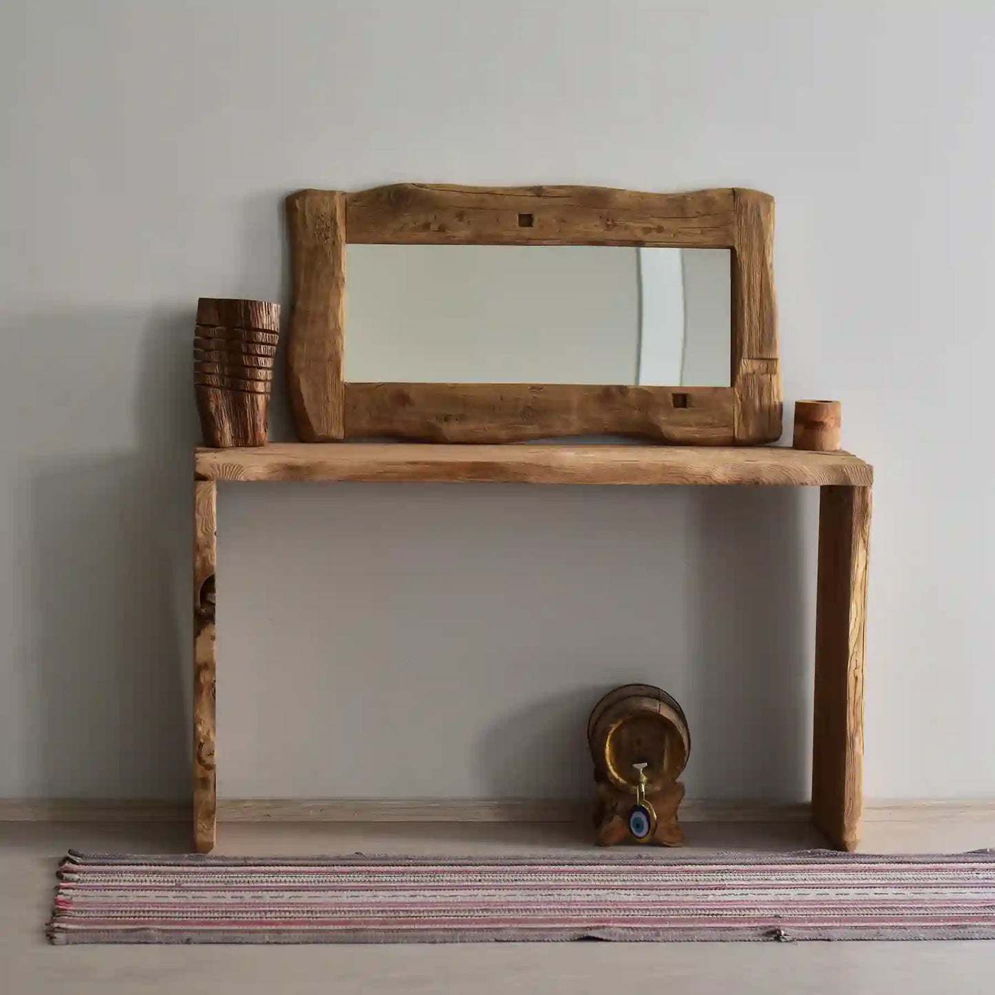 Rustic Entryway Wooden Console Table - Live Edge Wood Bench