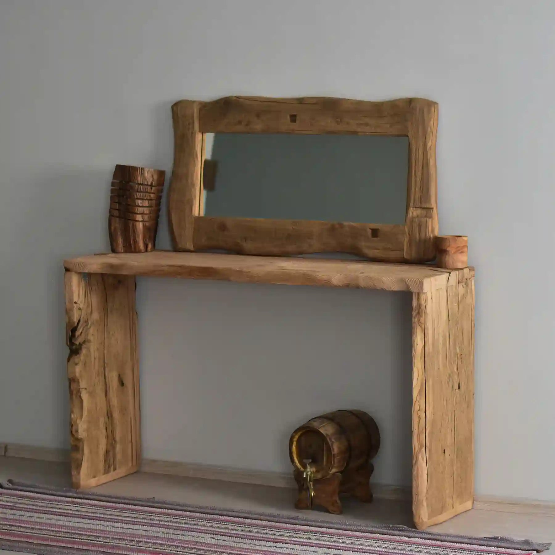 Rustic Entryway Wooden Console Table - Live Edge Wood Bench