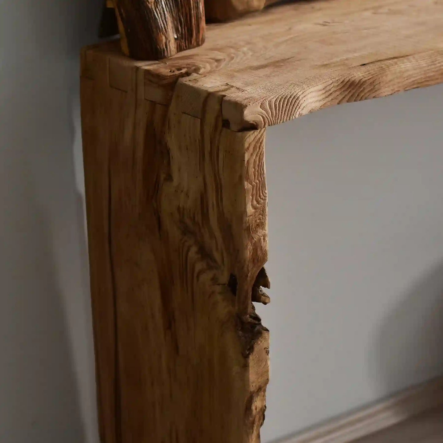 Rustic Entryway Wooden Console Table - Live Edge Chestnut Wood