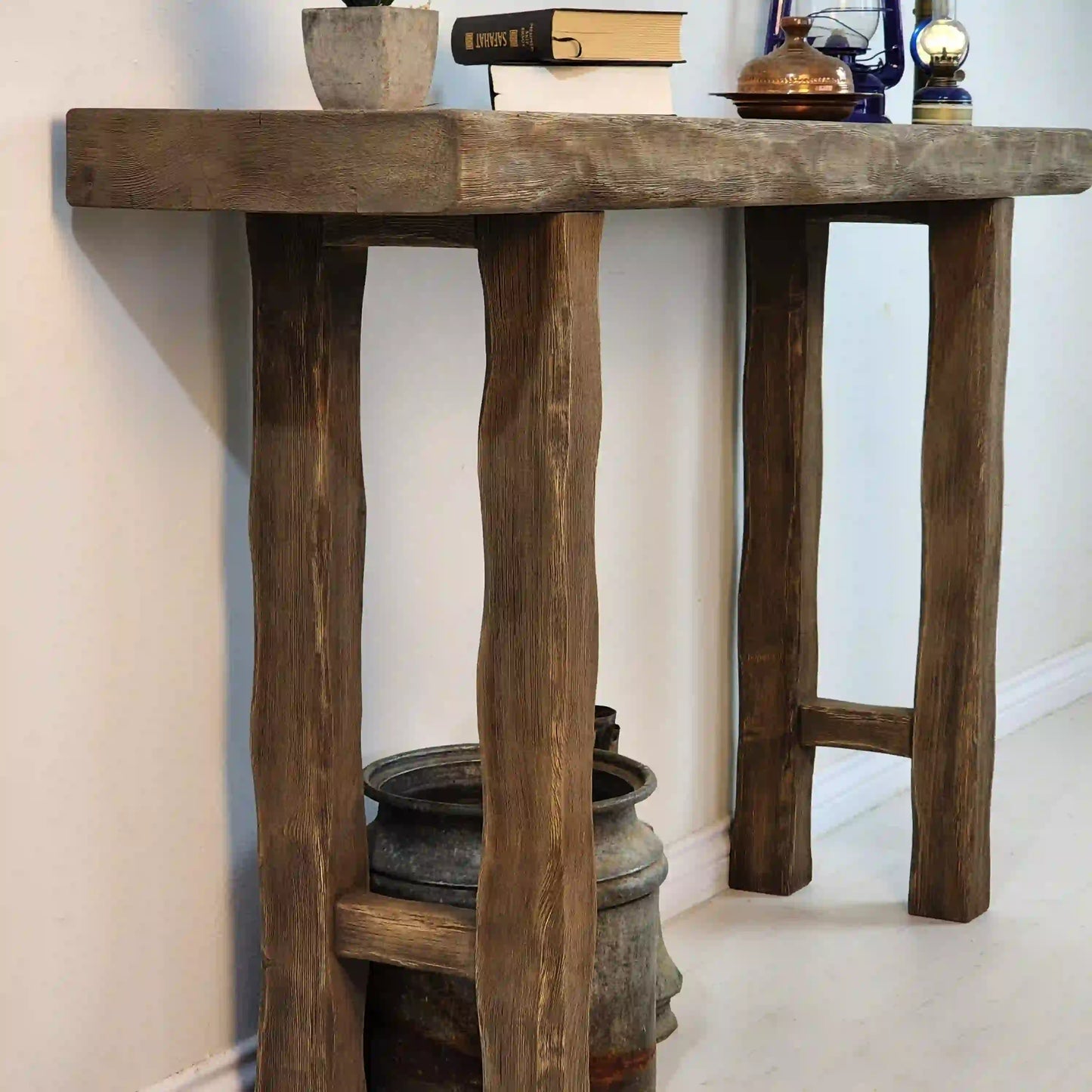 Rustic Entryway Wooden Console Table - Live Edge Wood Bench