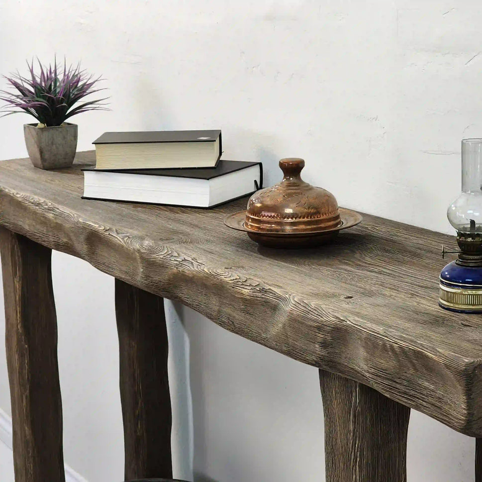Rustic Entryway Wooden Console Table - Live Edge Wood Bench