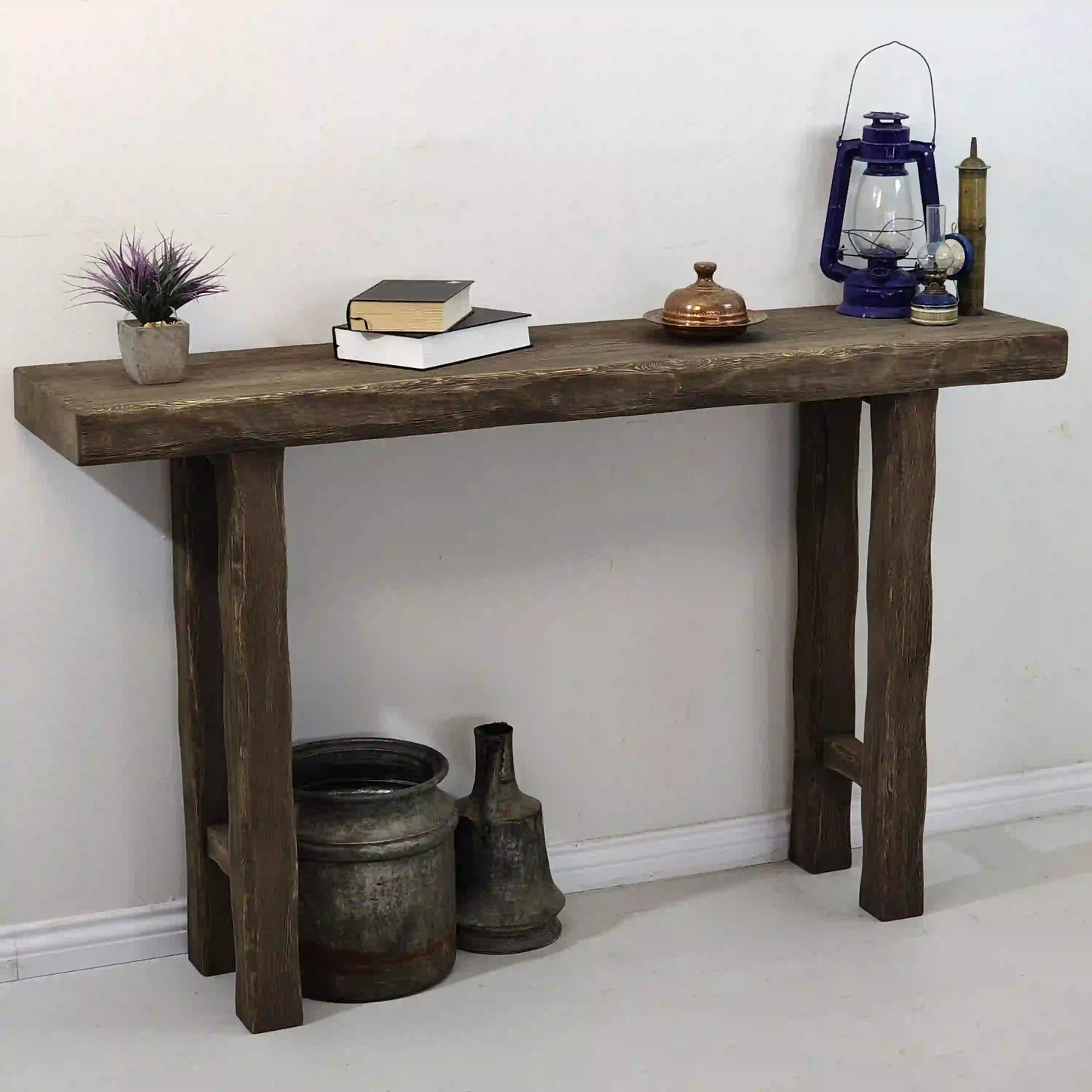 Rustic Entryway Wooden Console Table - Live Edge Wood Bench