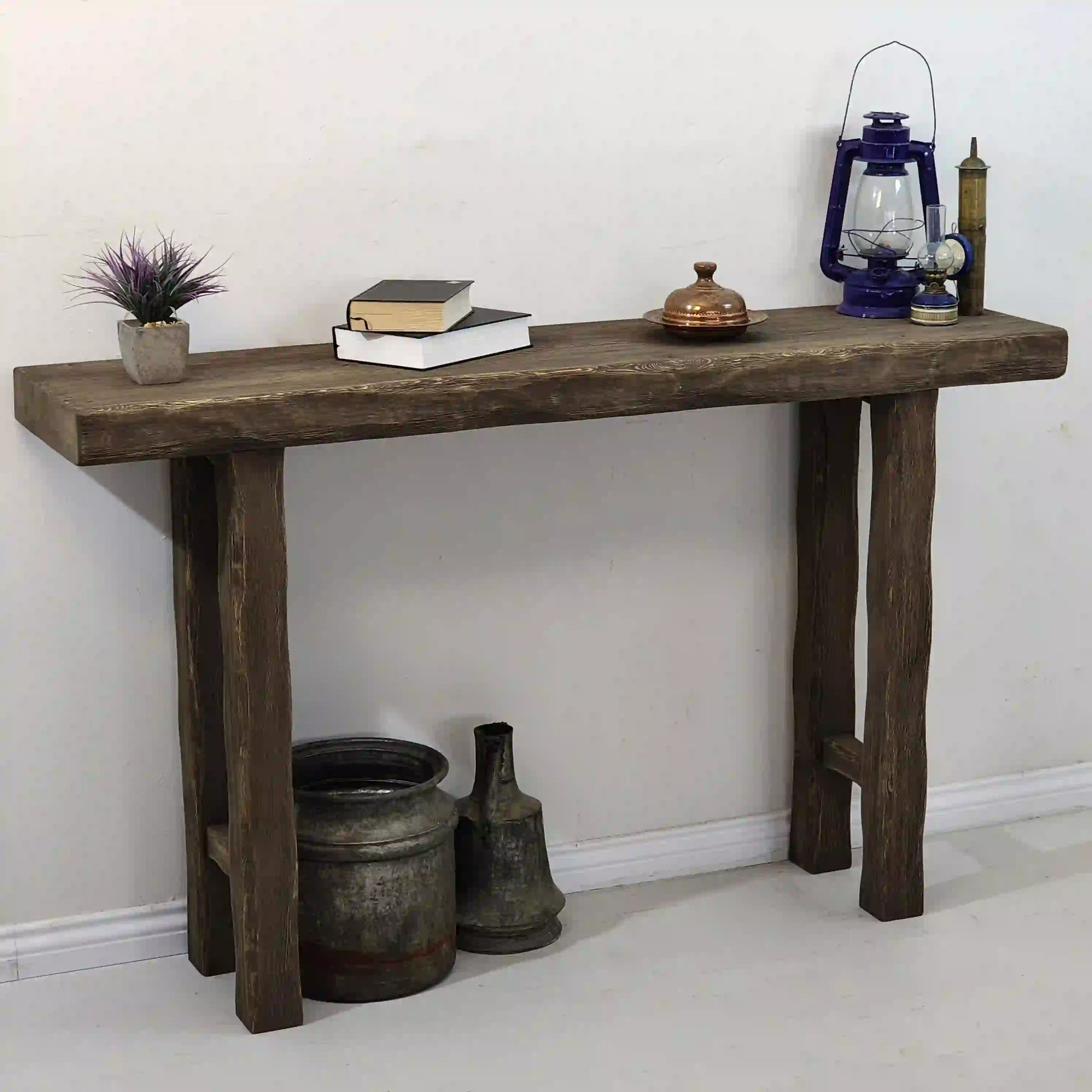 Rustic Entryway Wooden Console Table - Live Edge Wood Bench