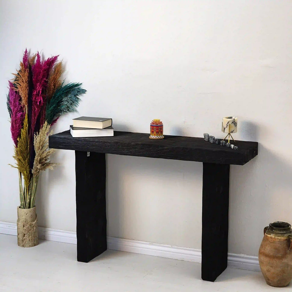 Rustic Entryway Wooden Console Table - Live Edge Wood Bench