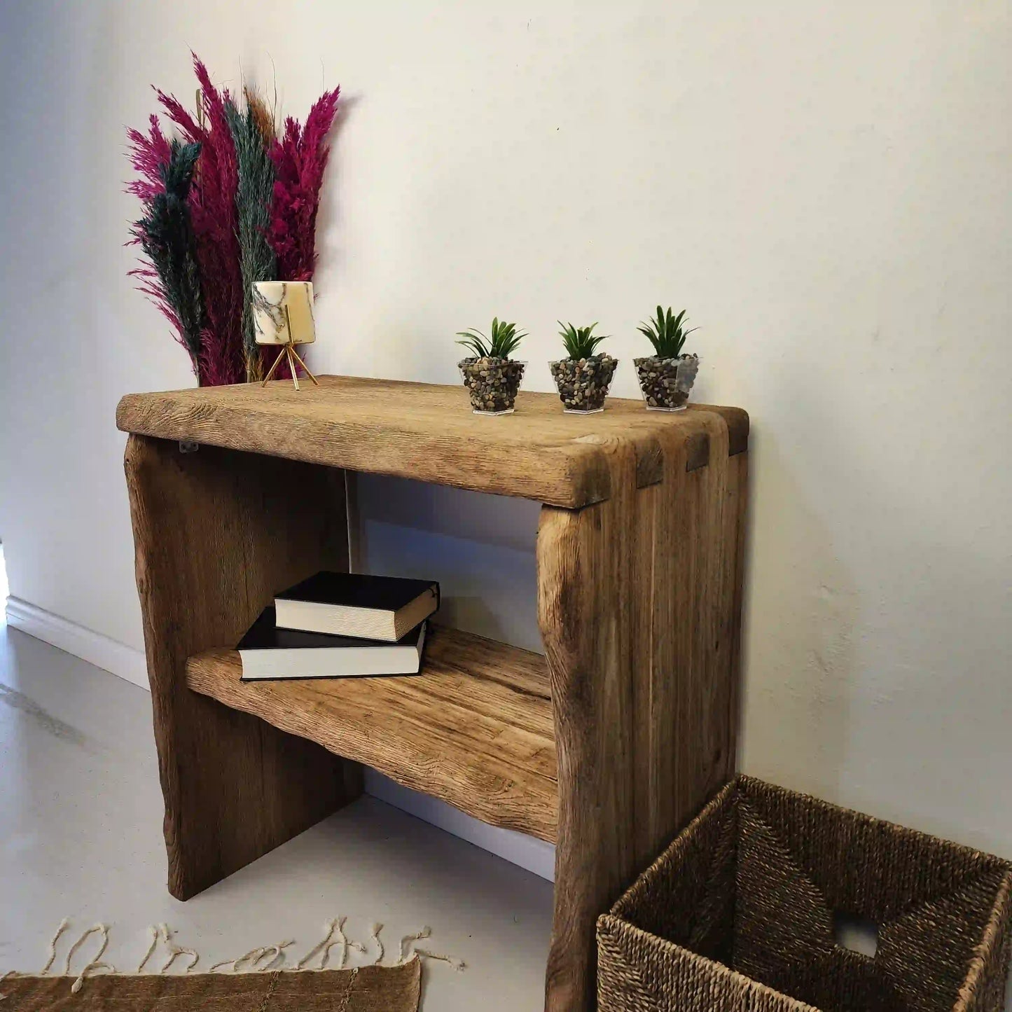 Rustic Entryway Wooden Console Table - Live Edge Wood Bench