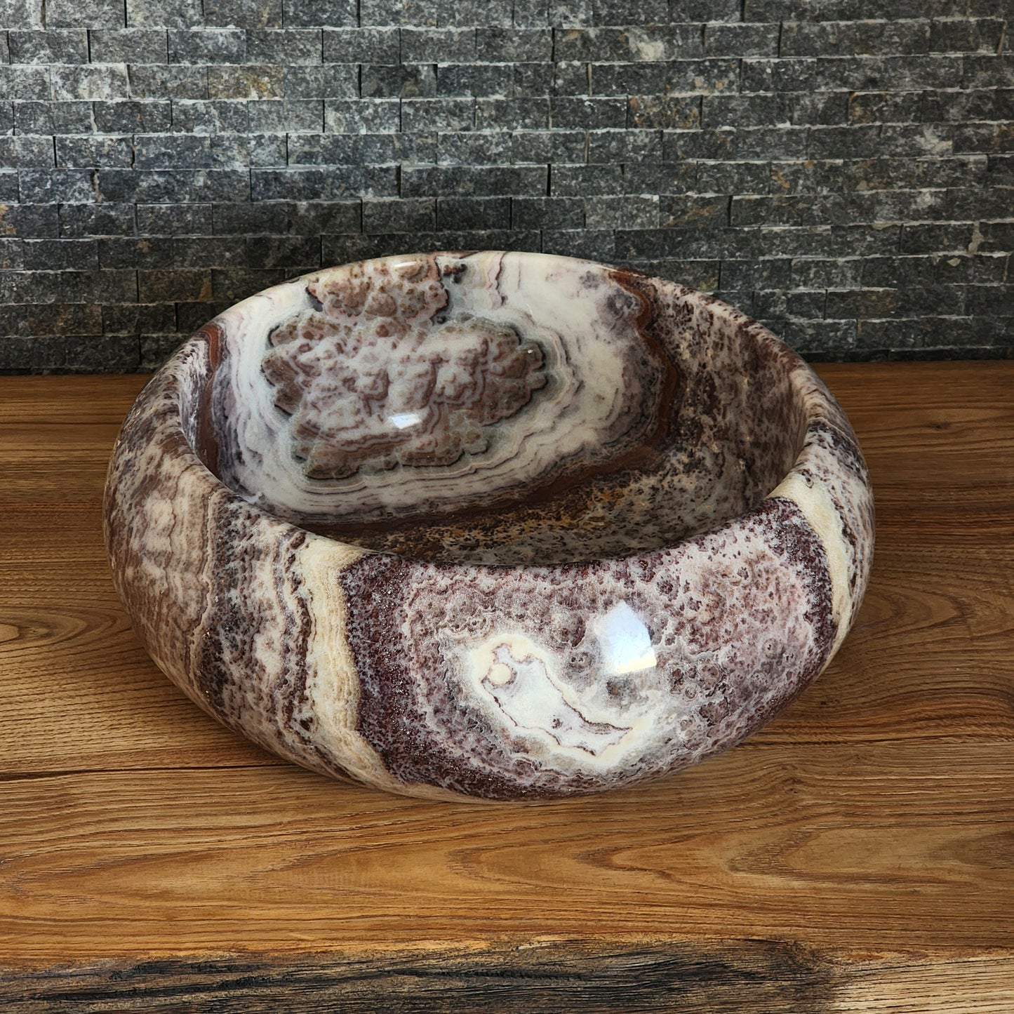 Exotic Striped Onyx Vessel Sink - Hand-Carved Natural Gemstone Basin