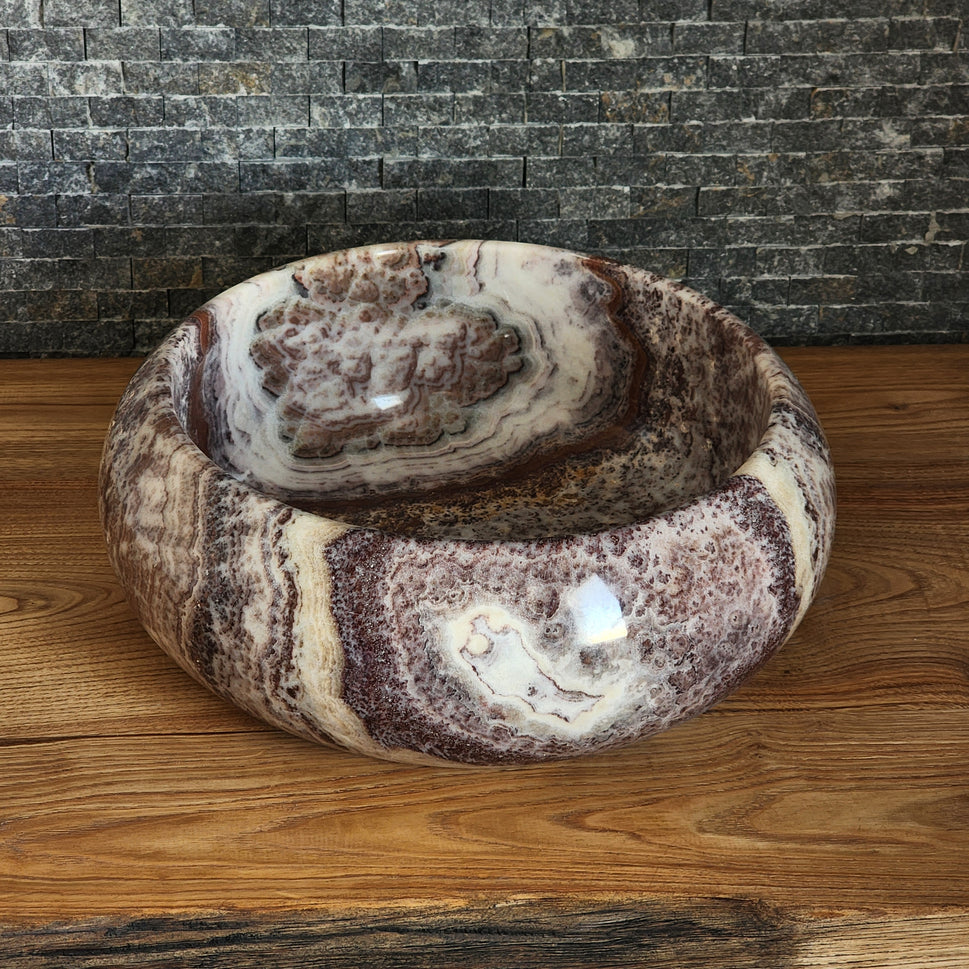 Exotic Striped Onyx Vessel Sink - Hand-Carved Natural Gemstone Basin