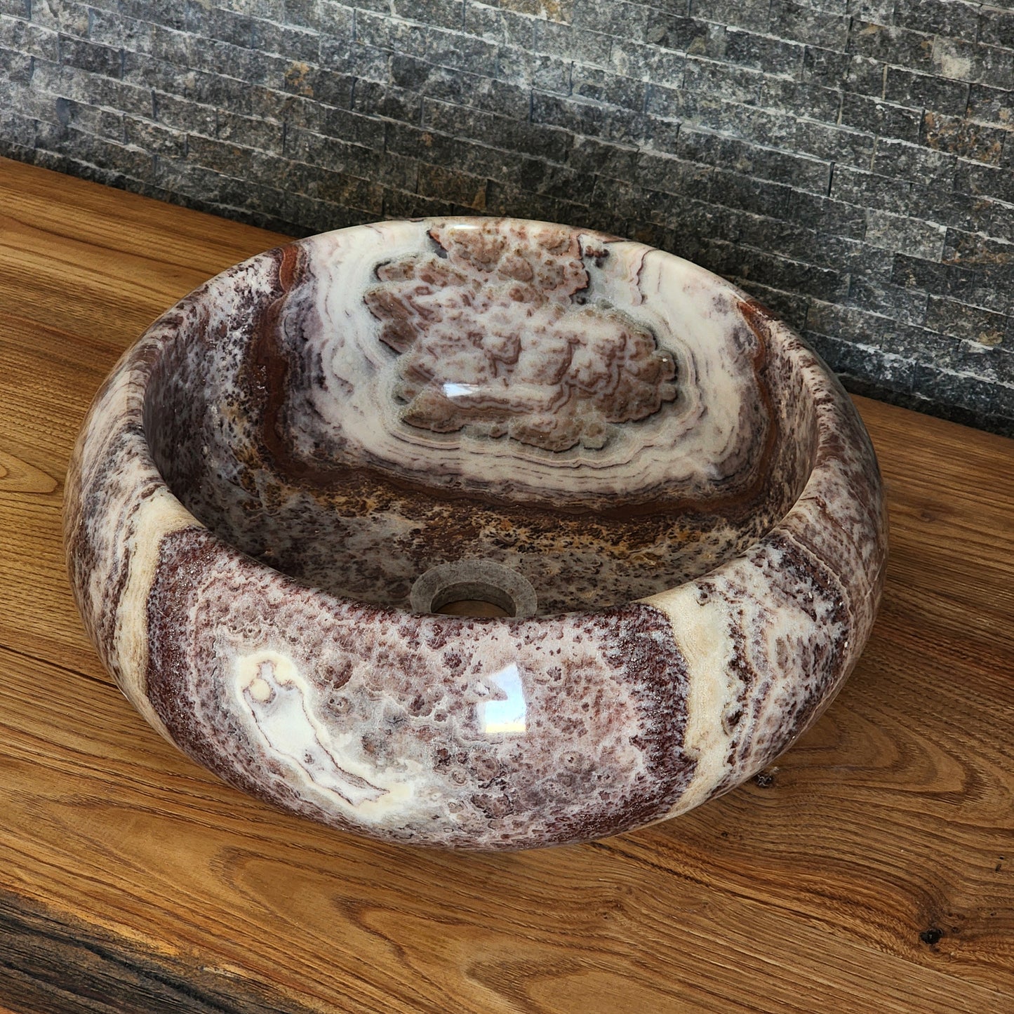 Exotic Striped Onyx Vessel Sink - Hand-Carved Natural Gemstone Basin