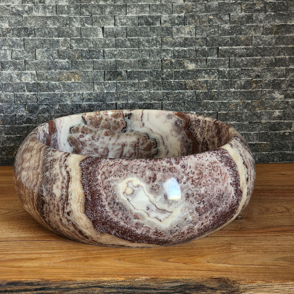 Exotic Striped Onyx Vessel Sink - Hand-Carved Natural Gemstone Basin