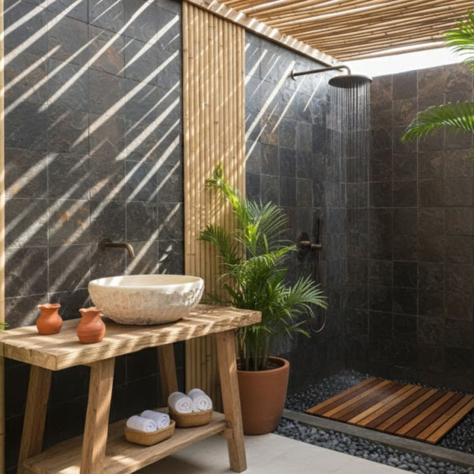 Natural Travertine Round Vessel Sink - Hand-Chiseled Raw Stone Basin