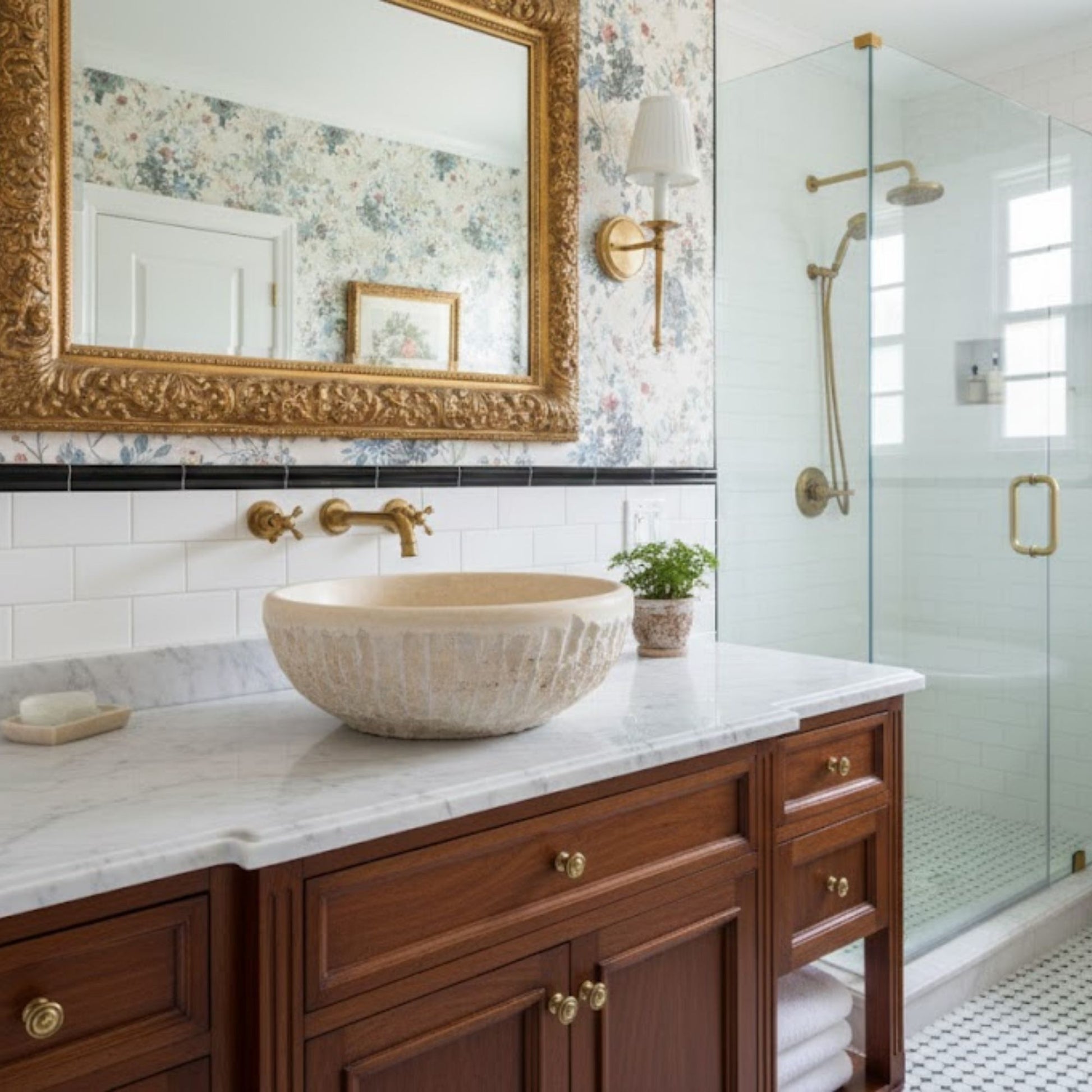 Natural Travertine Round Vessel Sink - Hand-Chiseled Raw Stone Basin