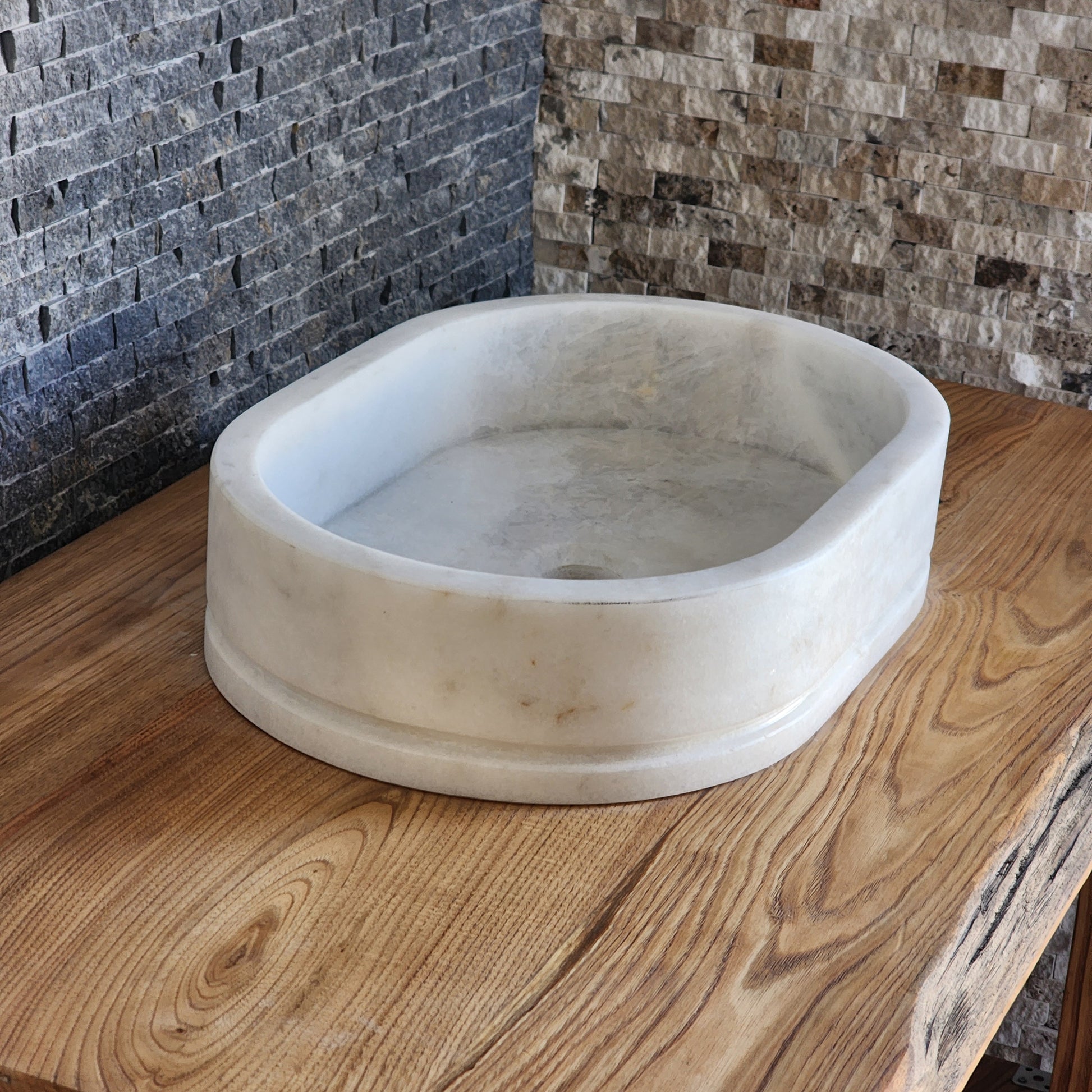 Natural White Marble Vessel Sink - Luxury Oval Stone Basin