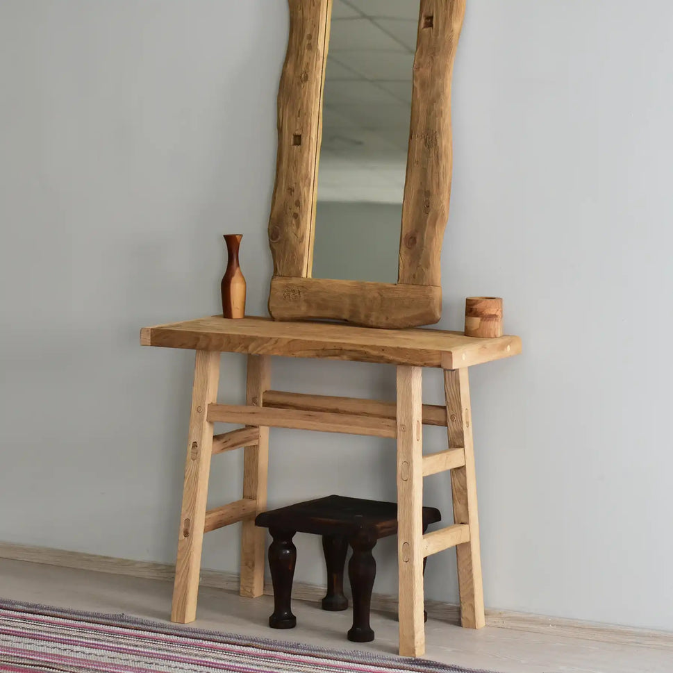 Rustic Entryway Wooden Console Table - Live Edge Wood Bench