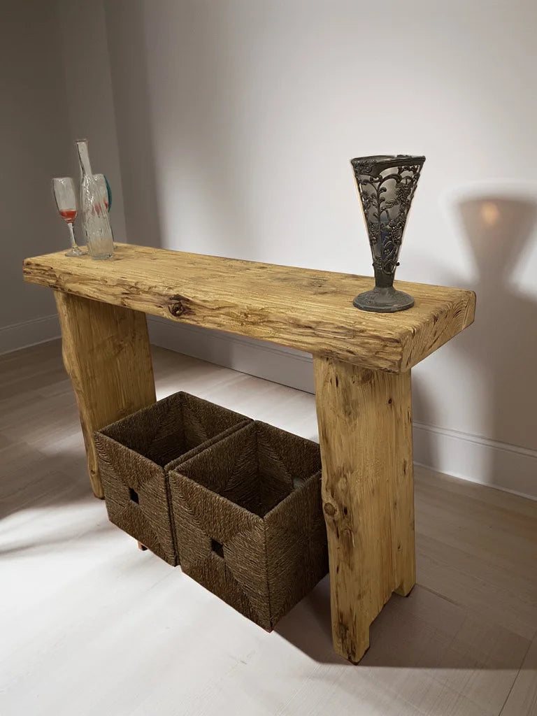 Rustic Entryway Wooden Console Table - Live Edge Wood Dresser