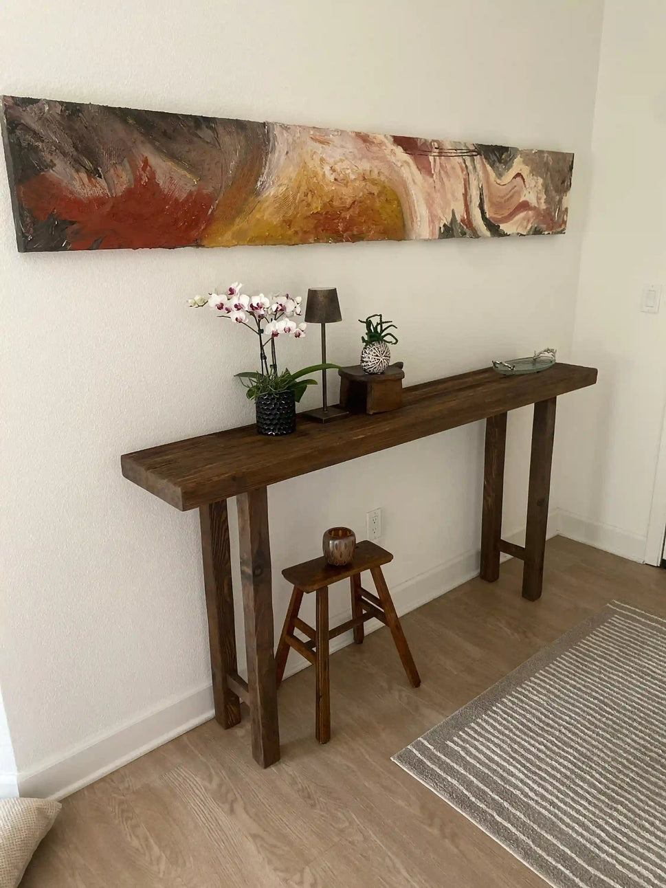 Rustic Entryway Wooden Console Table - Live Edge Wood Bench