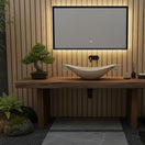 Switch Scroll-Edge Beige Travertine Vessel Sink - Hand-Carved Sculptural Basin 3 image