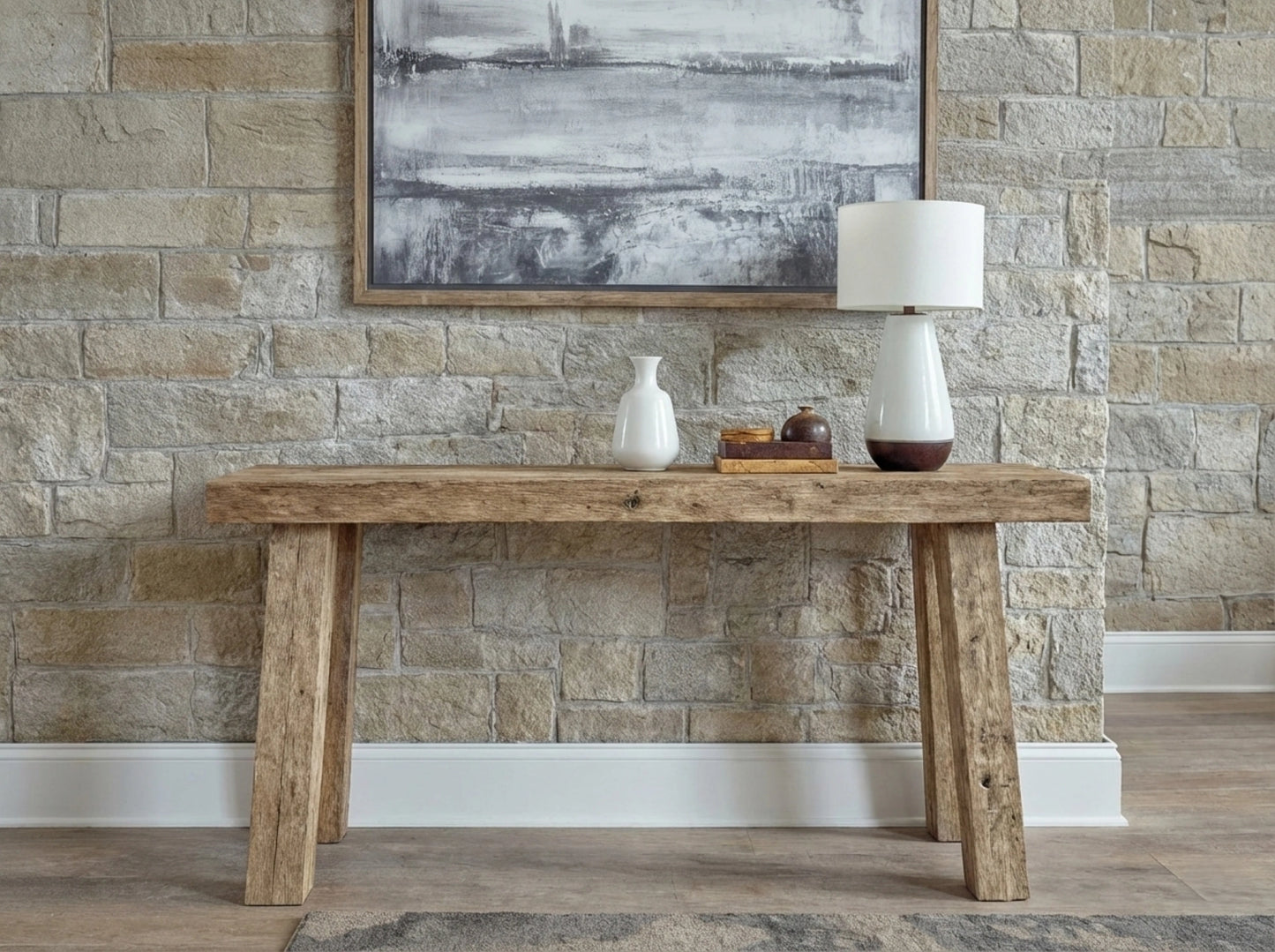 Rustic Entryway Wooden Console Table - Live Edge Wood Bench
