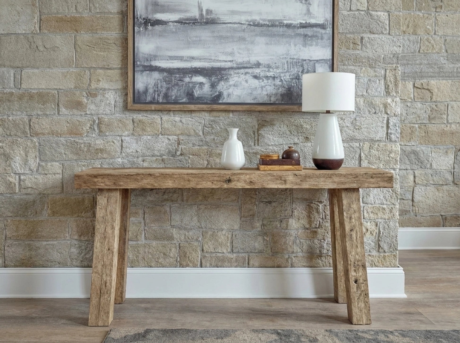 Rustic Entryway Wooden Console Table - Live Edge Wood Bench