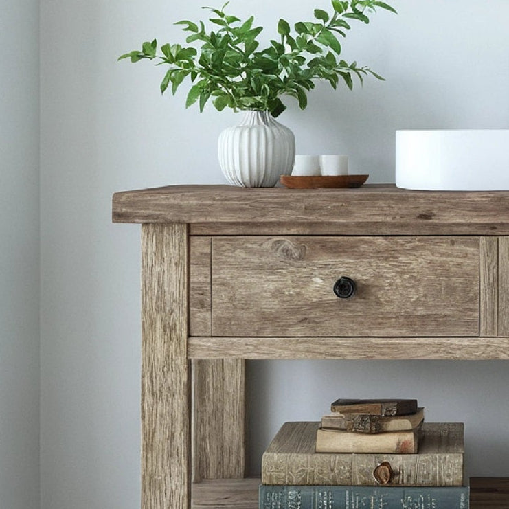 Rustic Bathroom Single or Double Sinks Vanity - Narrow Live Edge Wood