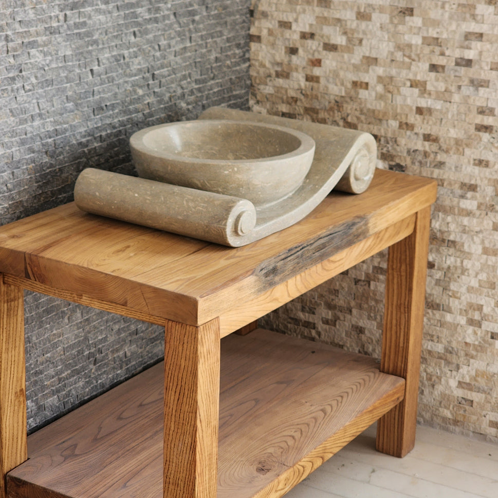 Asymmetrical Marble Scroll Vessel Sink - Hand-Carved Sculptural Basin