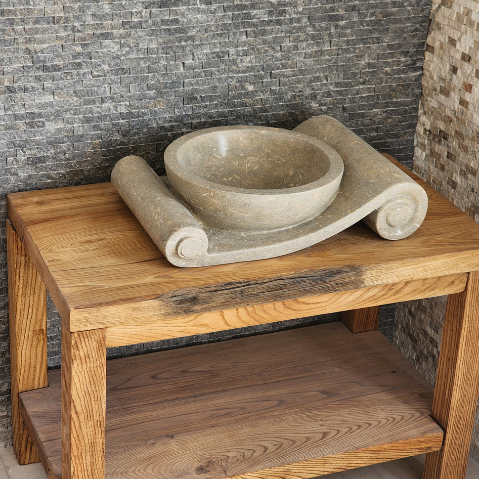 Asymmetrical Marble Scroll Vessel Sink - Hand-Carved Sculptural Basin