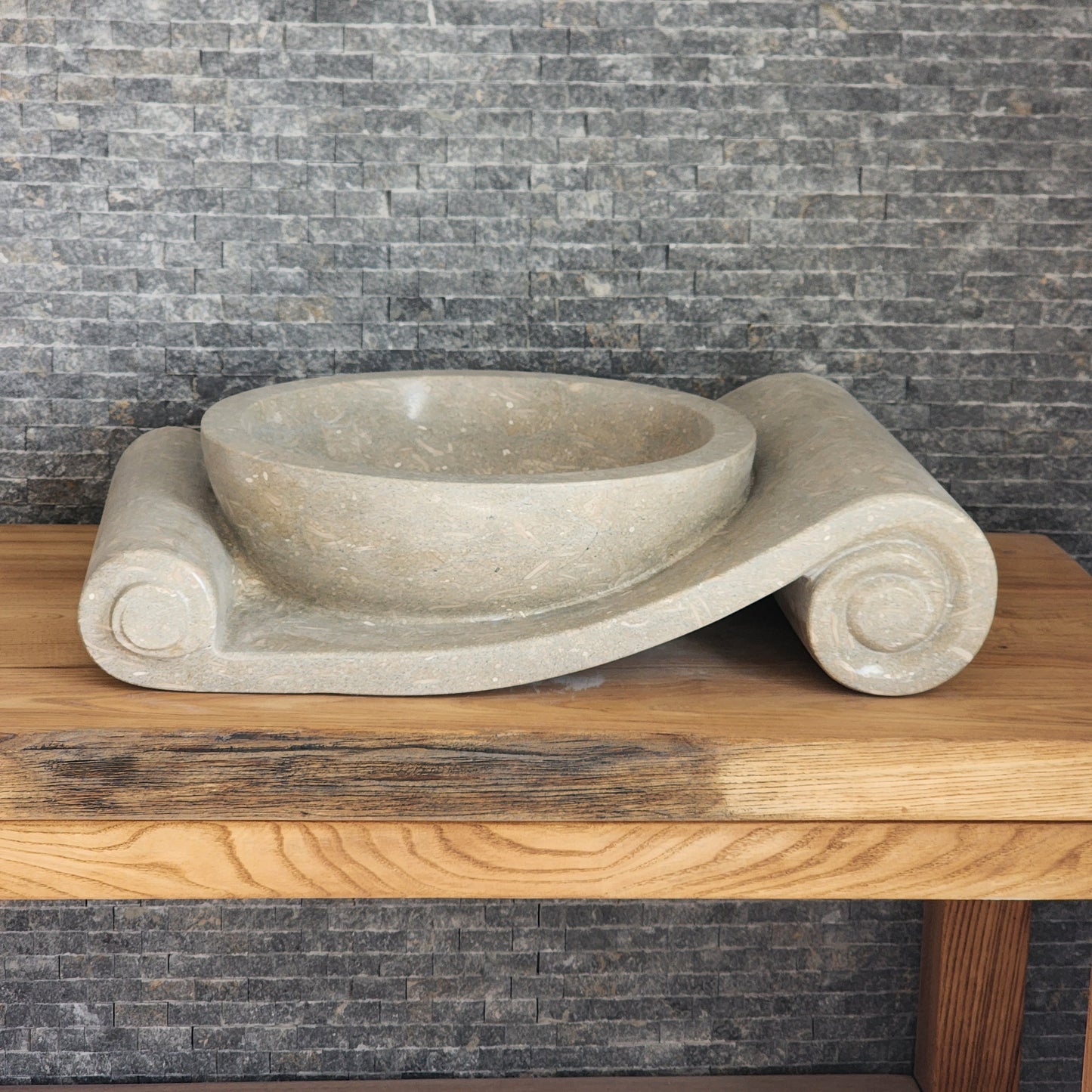 Asymmetrical Marble Scroll Vessel Sink - Hand-Carved Sculptural Basin