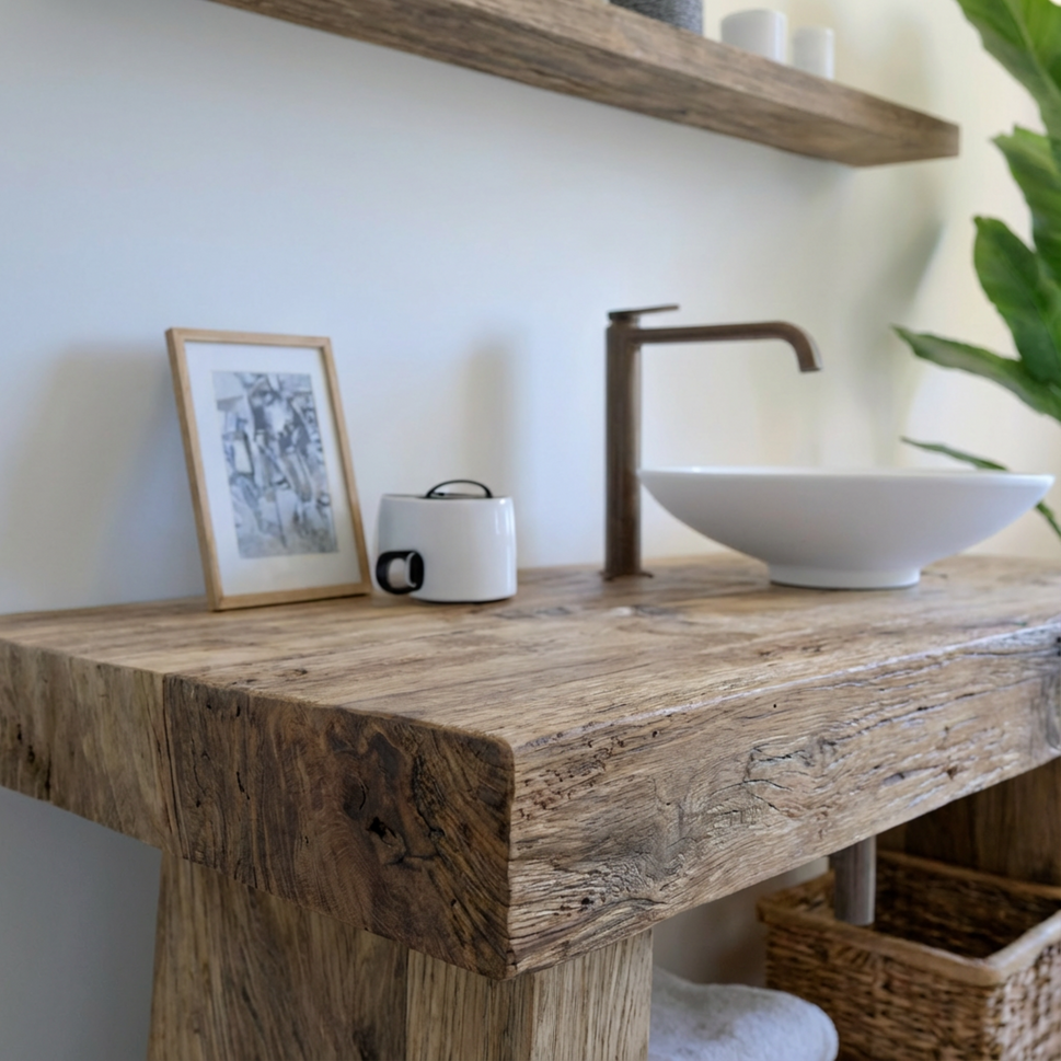 Rustic Bathroom Single or Double Sinks Vanity - Narrow Live Edge Wood