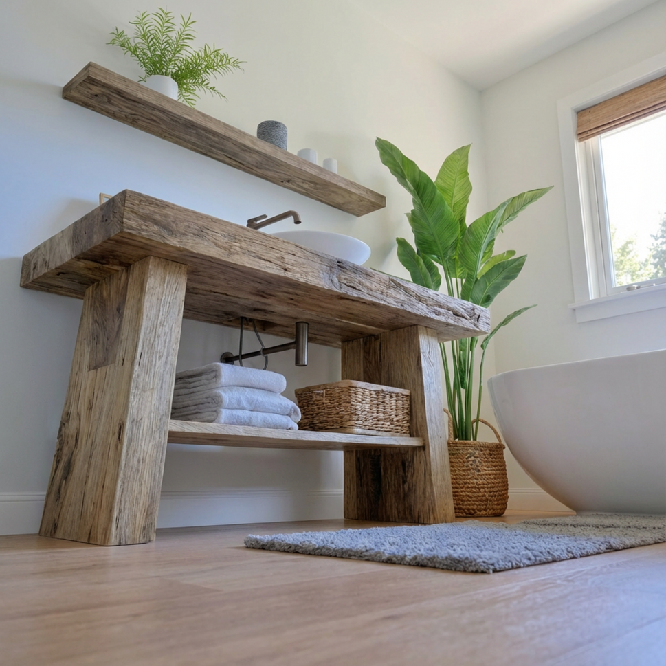 Rustic Bathroom Single or Double Sinks Vanity - Narrow Live Edge Wood