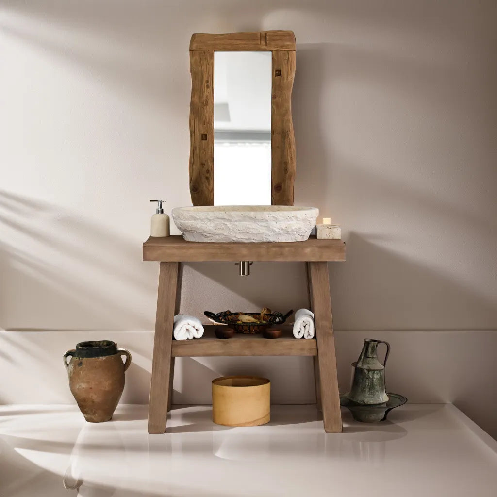 Rustikale Badezimmerwaschtische - Handgefertigter schmaler Waschtisch aus Live Edge-Holz