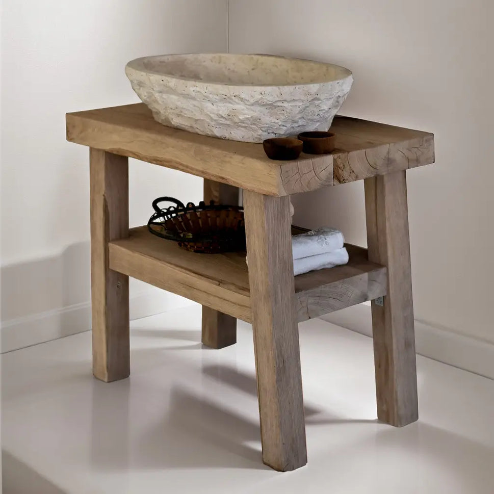 Rustikale Badezimmerwaschtische - Handgefertigter schmaler Waschtisch aus Live Edge-Holz